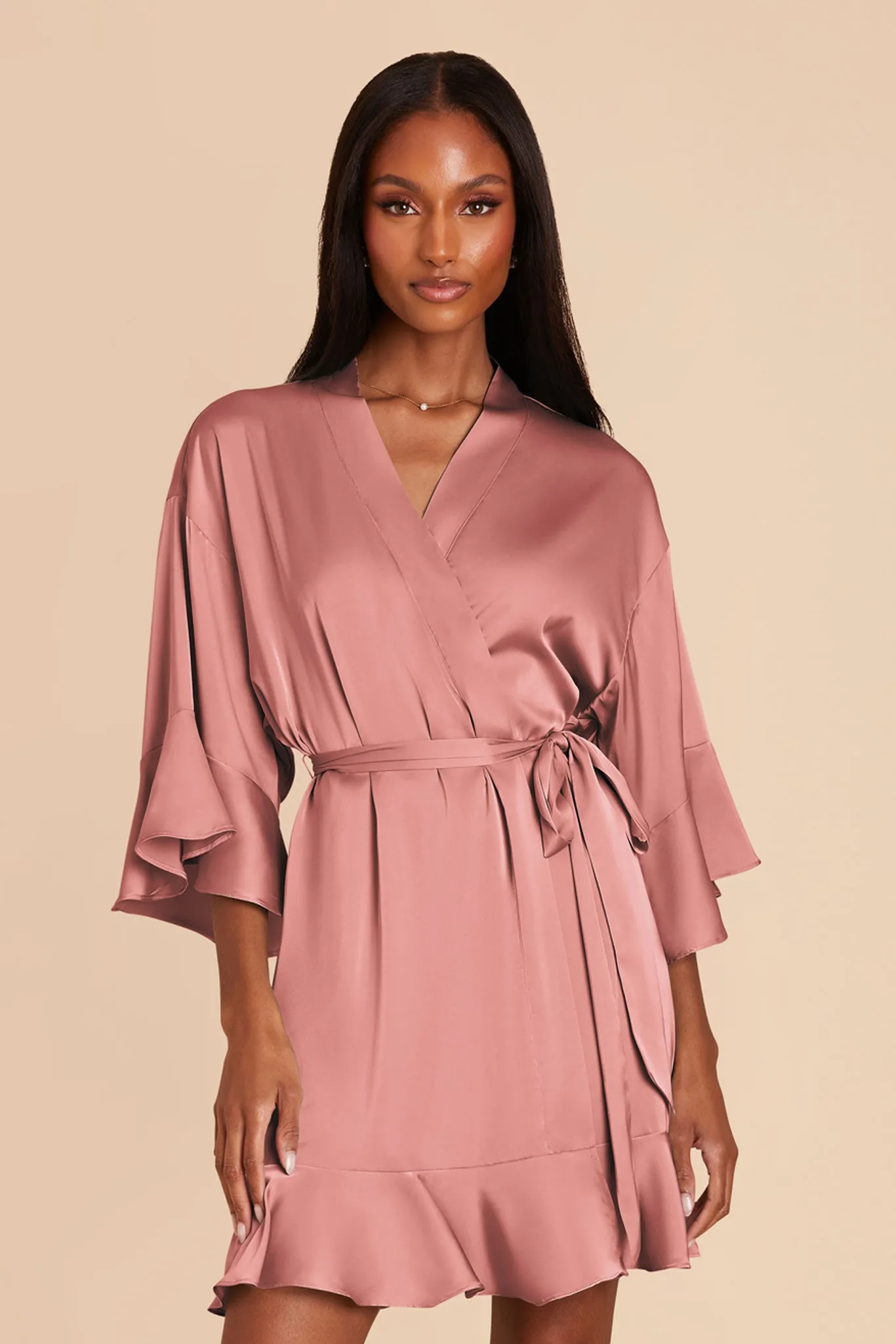 Kenny Ruffle Satin Robe - Dusty Rose sold by Birdy Grey product image thumbnail 4
