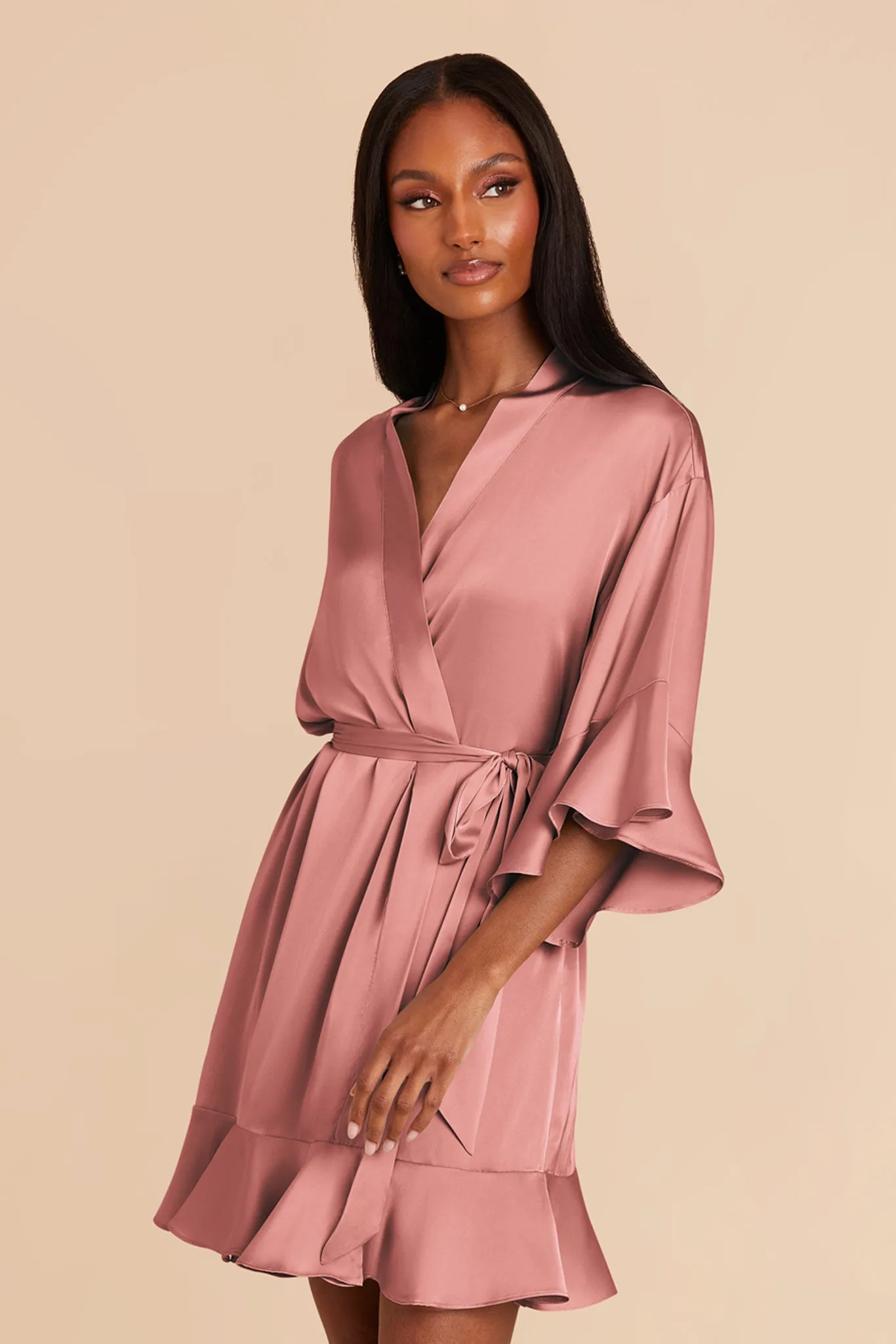 Kenny Ruffle Satin Robe - Dusty Rose sold by Birdy Grey product image thumbnail 5