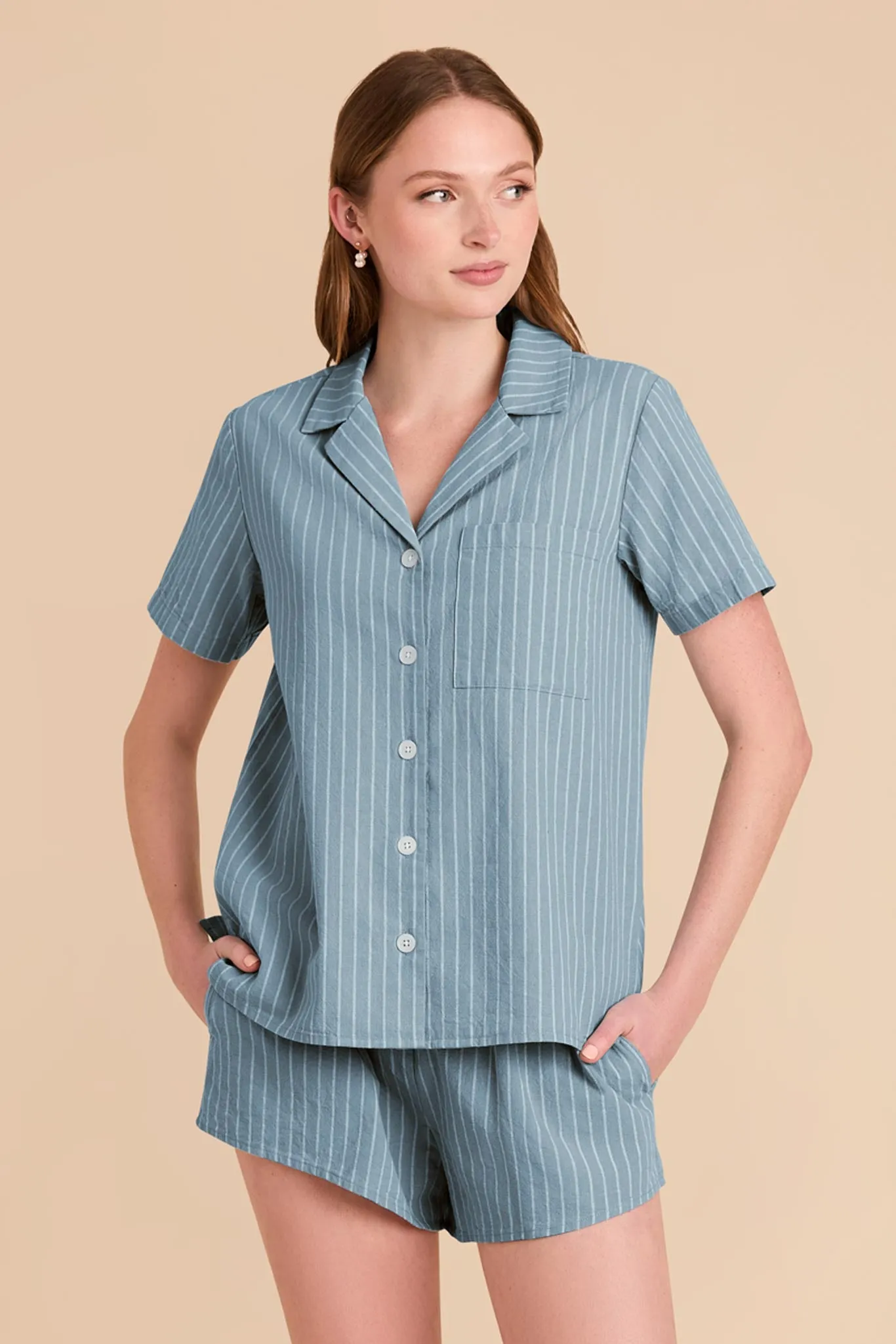 Atticus Pajama Set - Dusty Blue Stripe sold by Birdy Grey product image thumbnail 5
