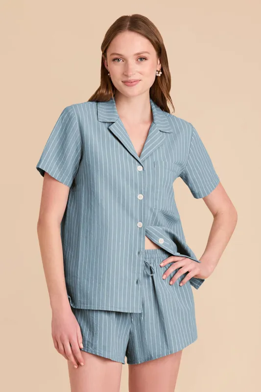 Atticus Pajama Set - Dusty Blue Stripe sold by Birdy Grey