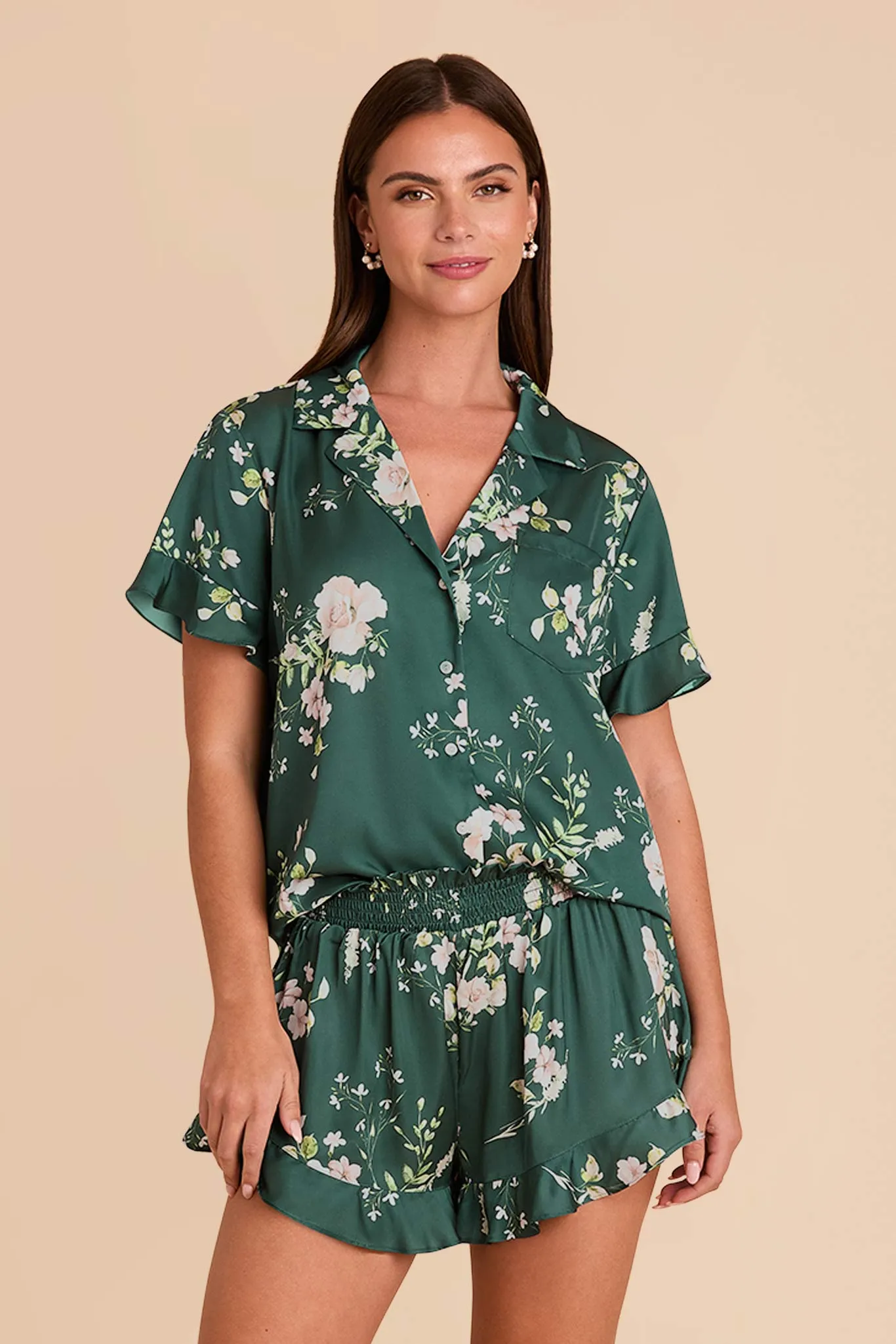 Esther Ruffled Short Sleeve Pajama Set - Emerald Garden Party sold by Birdy Grey product image thumbnail 5