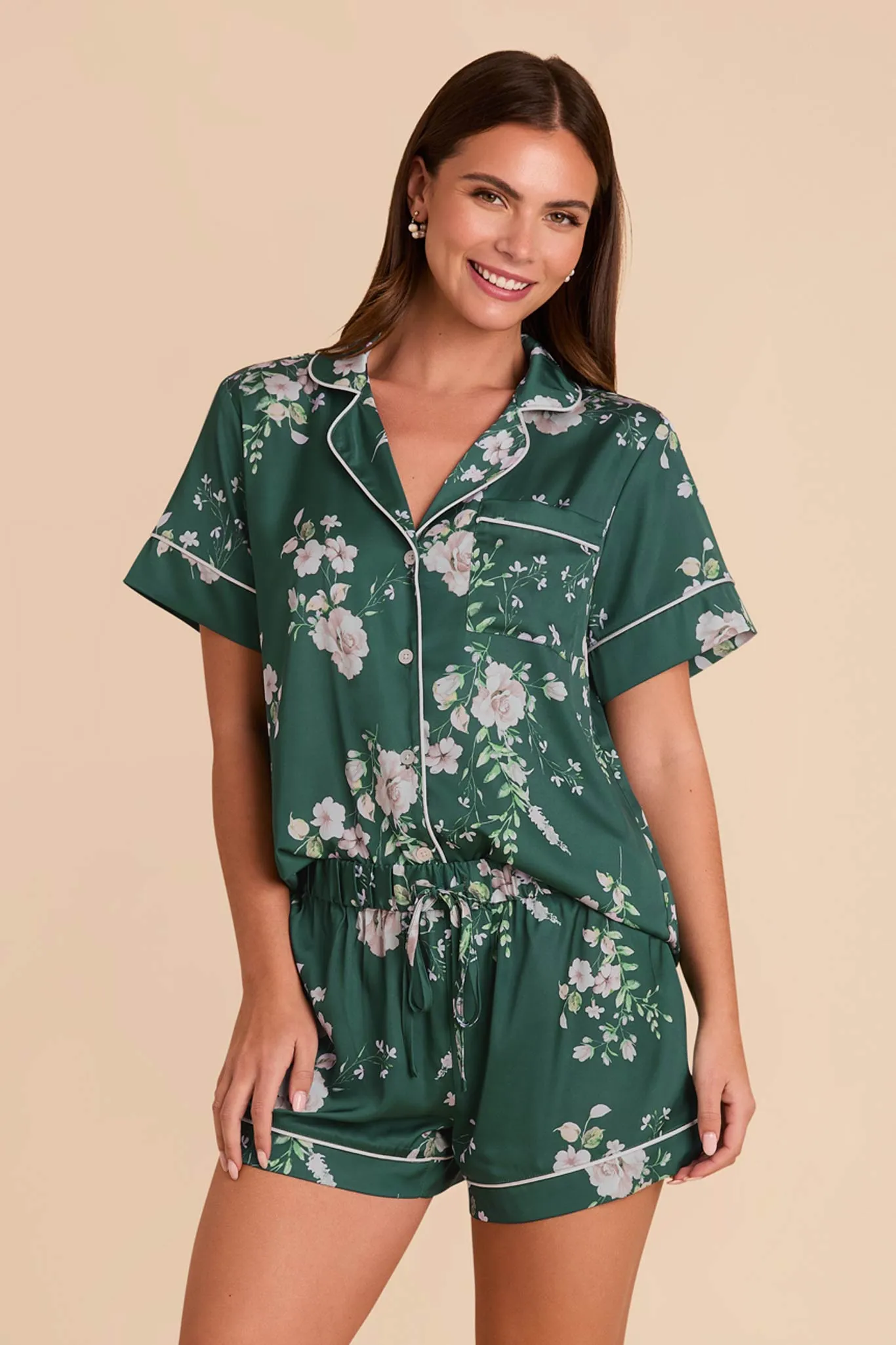 Jonny Satin Floral Pajama Set - Emerald Garden Party sold by Birdy Grey