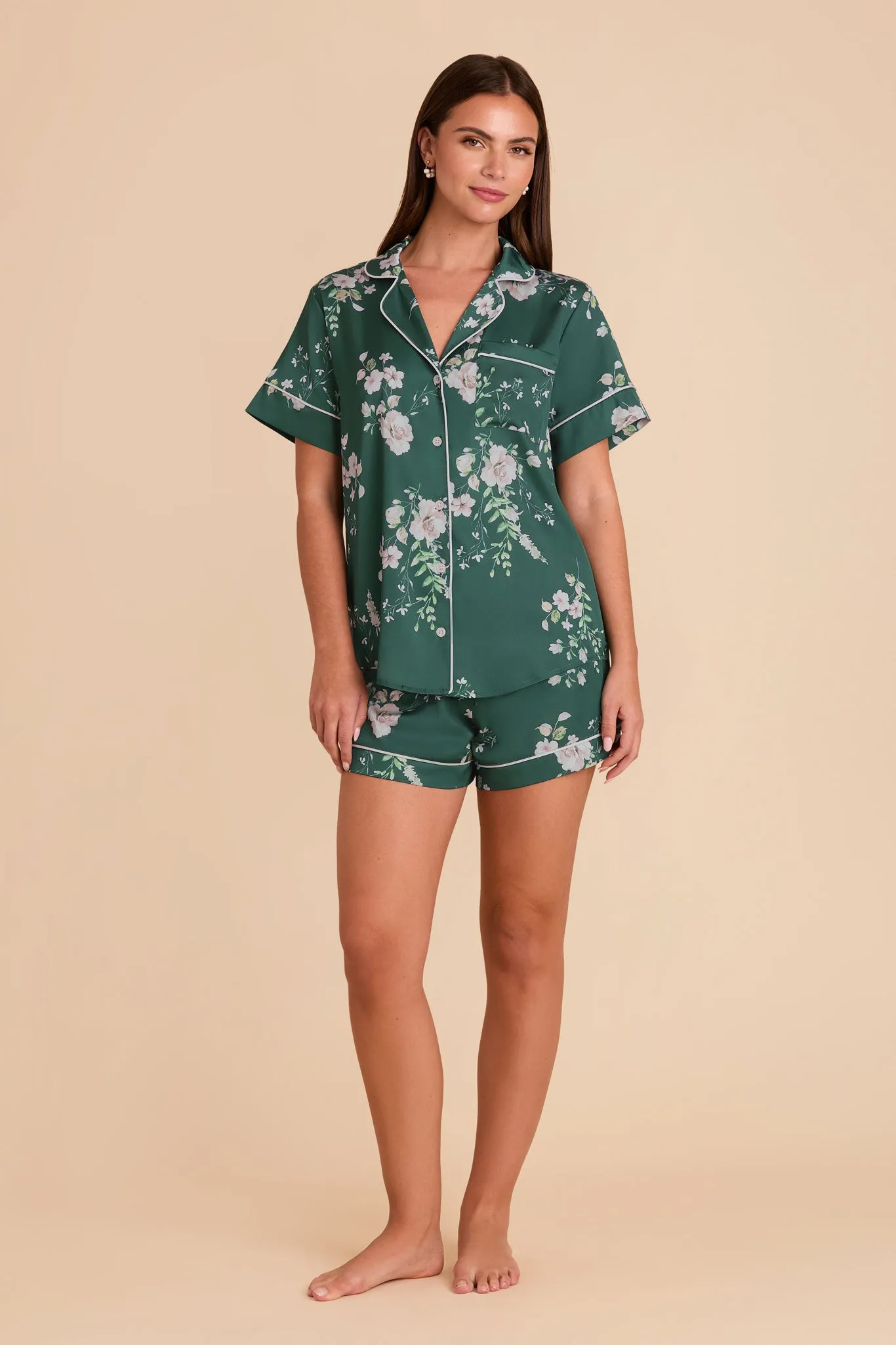 Jonny Satin Floral Pajama Set - Emerald Garden Party sold by Birdy Grey product image thumbnail 2