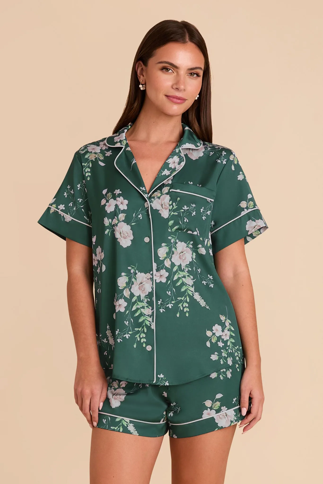 Jonny Satin Floral Pajama Set - Emerald Garden Party sold by Birdy Grey product image thumbnail 3