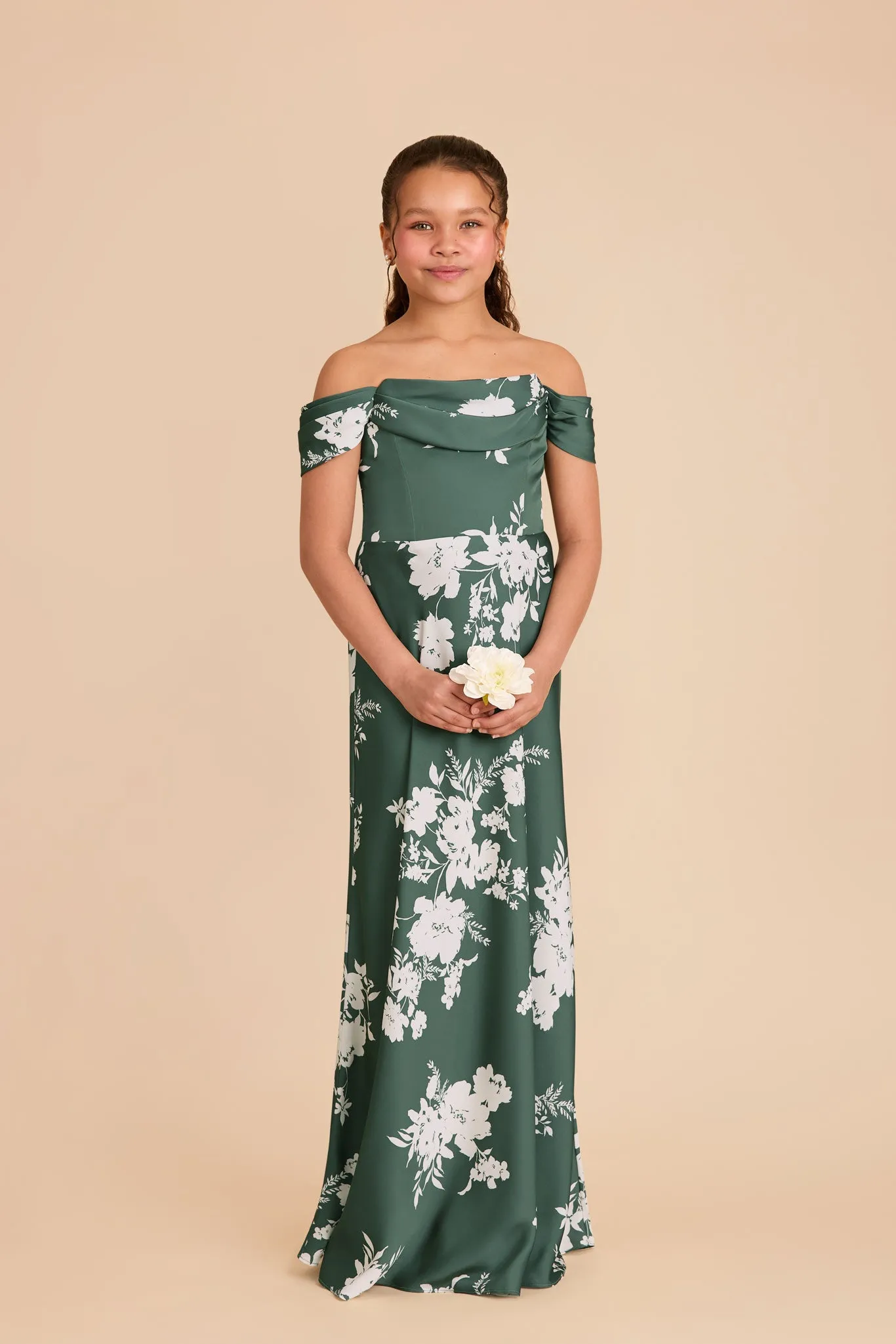 Mimi Junior Matte Satin Dress - Eucalyptus Whimsical Blooms sold by Birdy Grey product image thumbnail 4