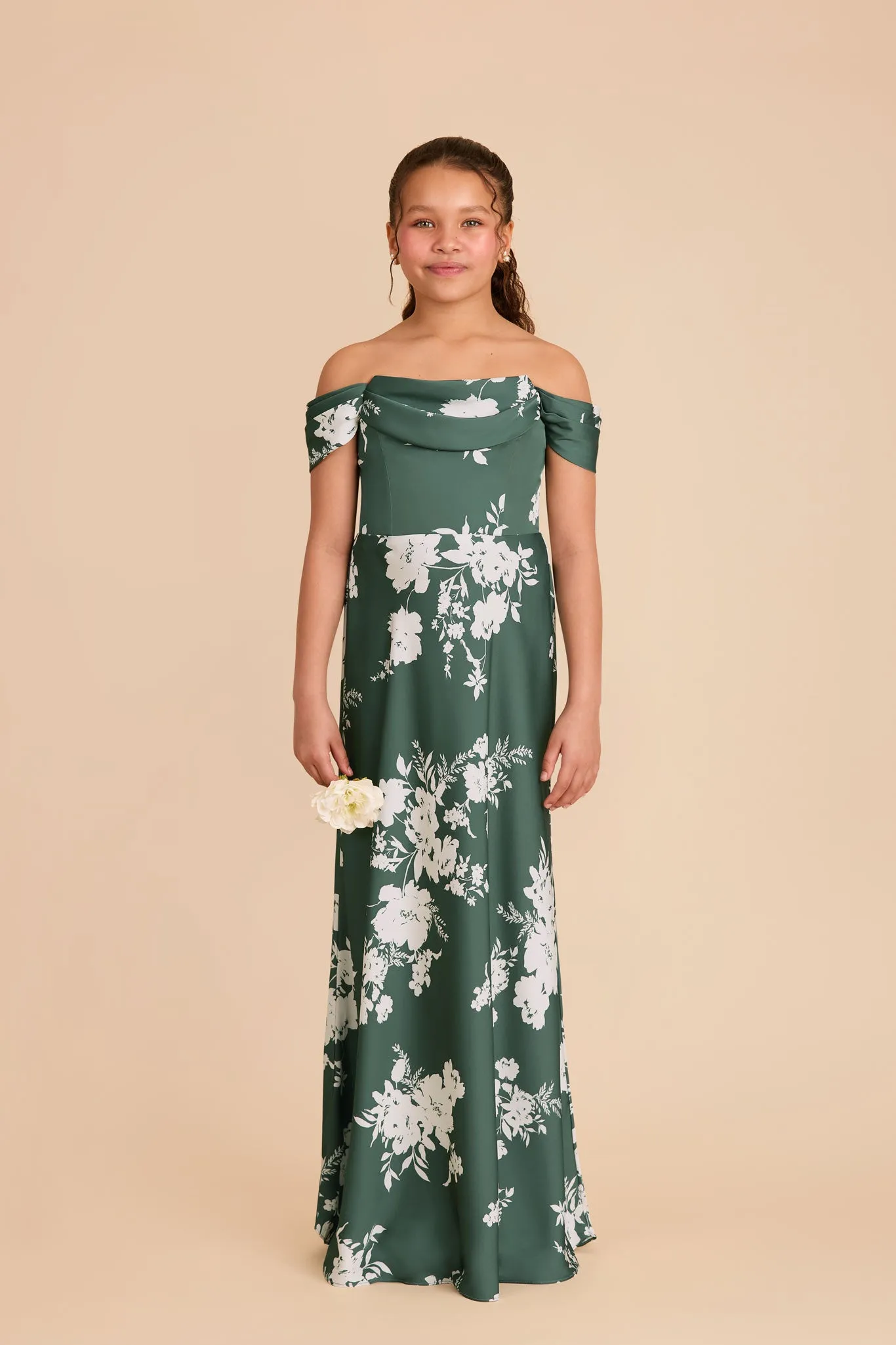Mimi Junior Matte Satin Dress - Eucalyptus Whimsical Blooms sold by Birdy Grey