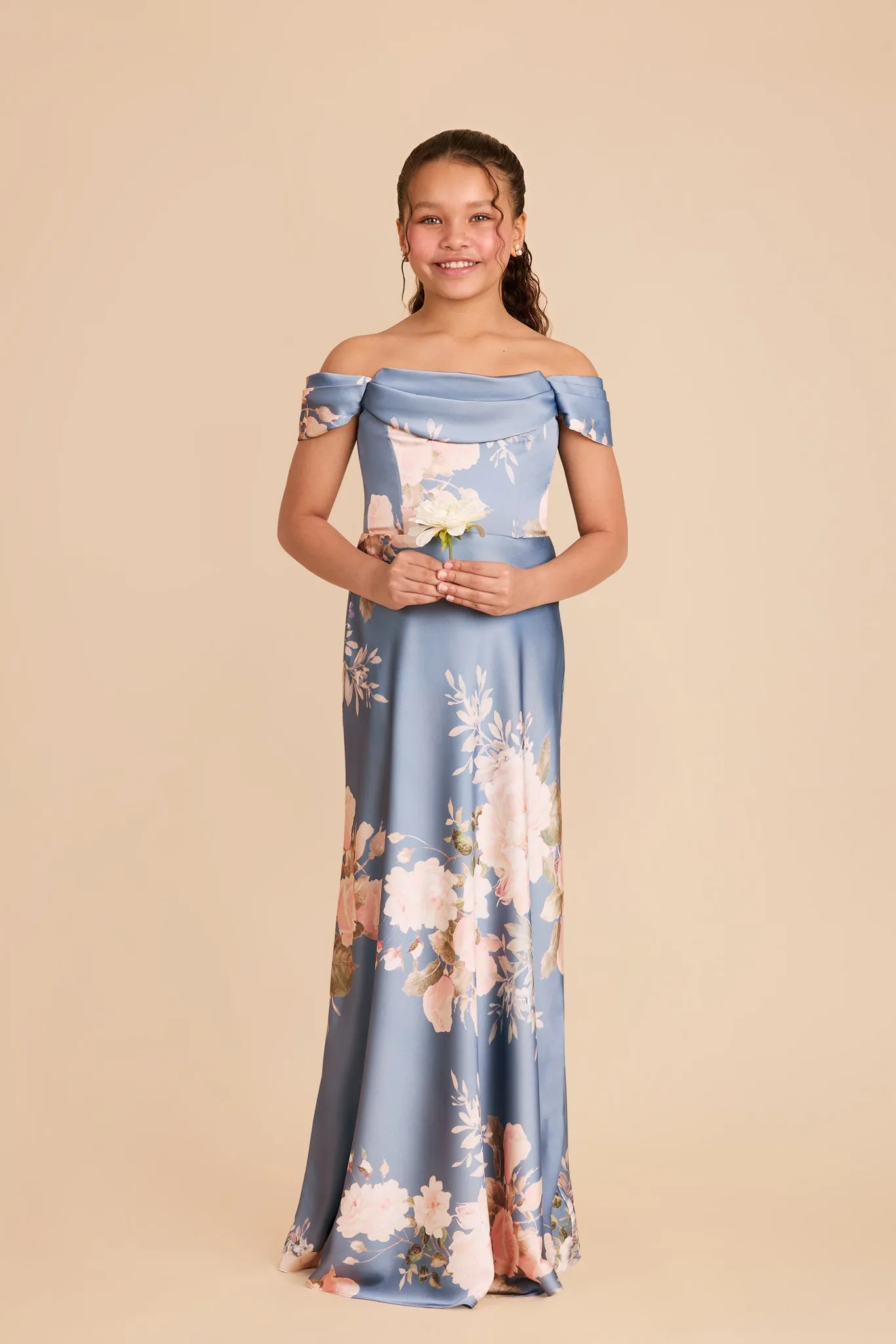 Mimi Junior Matte Satin Dress - Dusty Blue Romantic Bouquet sold by Birdy Grey product image thumbnail 2