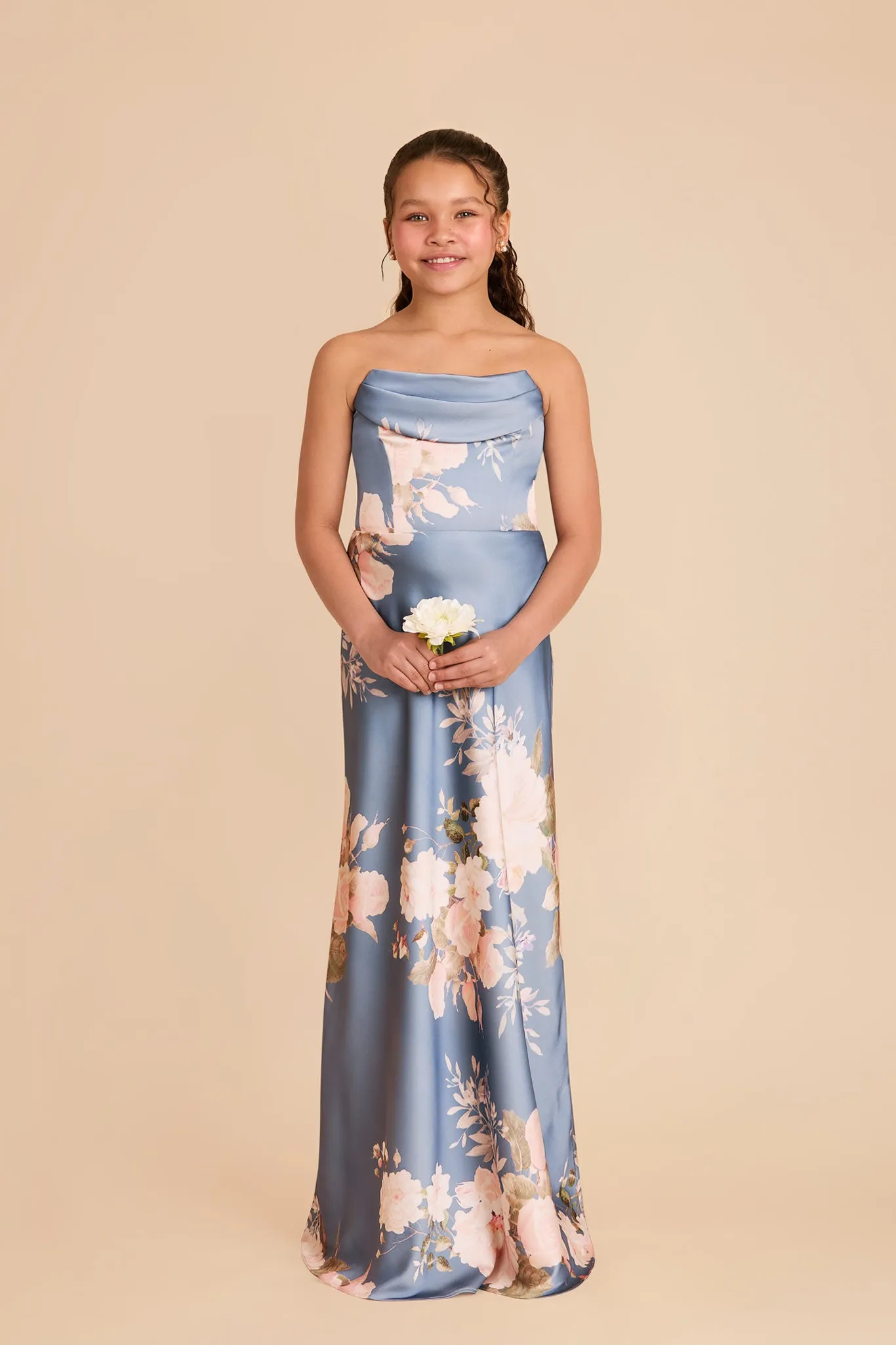 Mimi Junior Matte Satin Dress - Dusty Blue Romantic Bouquet sold by Birdy Grey product image thumbnail 4