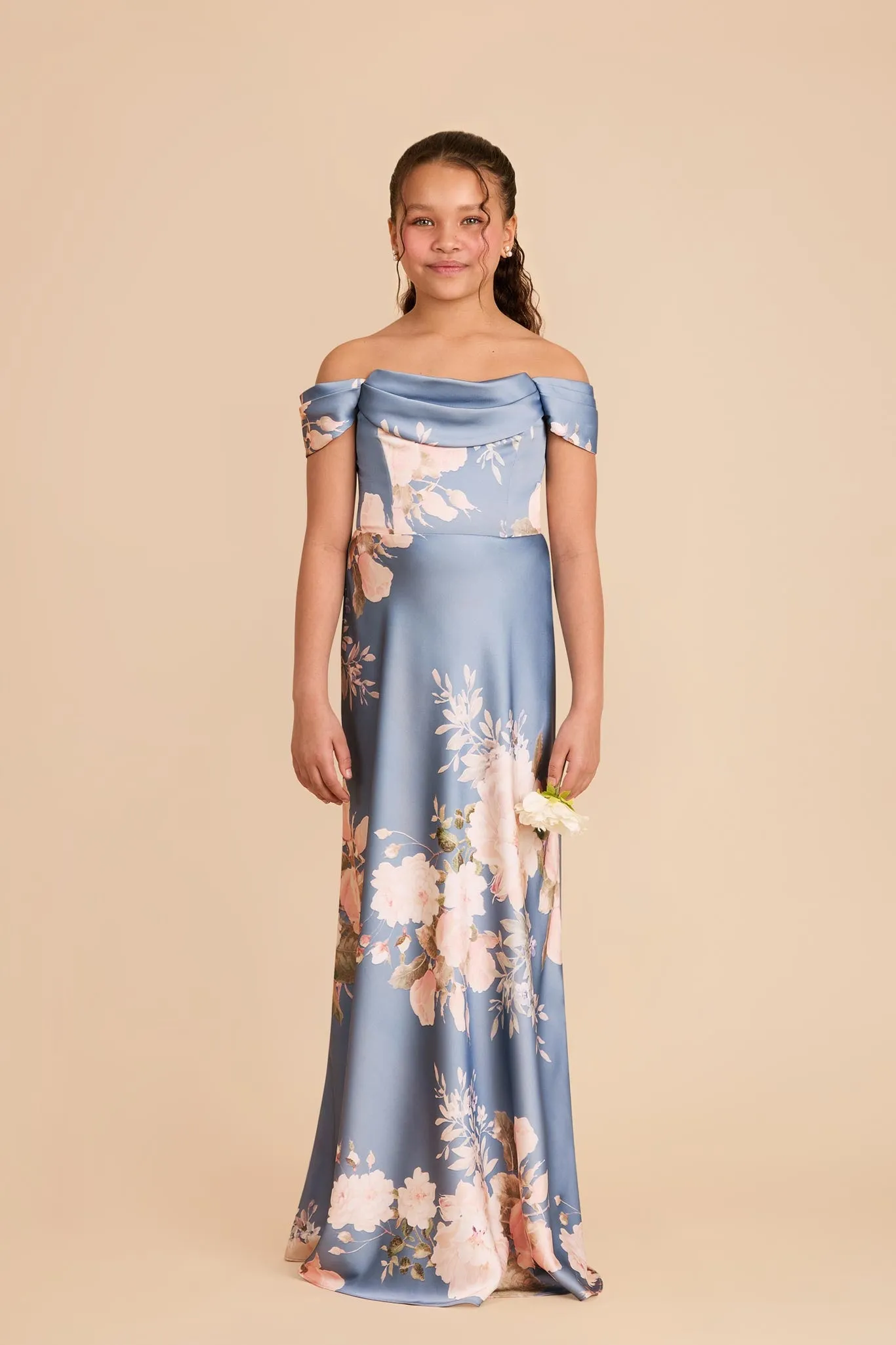 Mimi Junior Matte Satin Dress - Dusty Blue Romantic Bouquet sold by Birdy Grey product image thumbnail 3