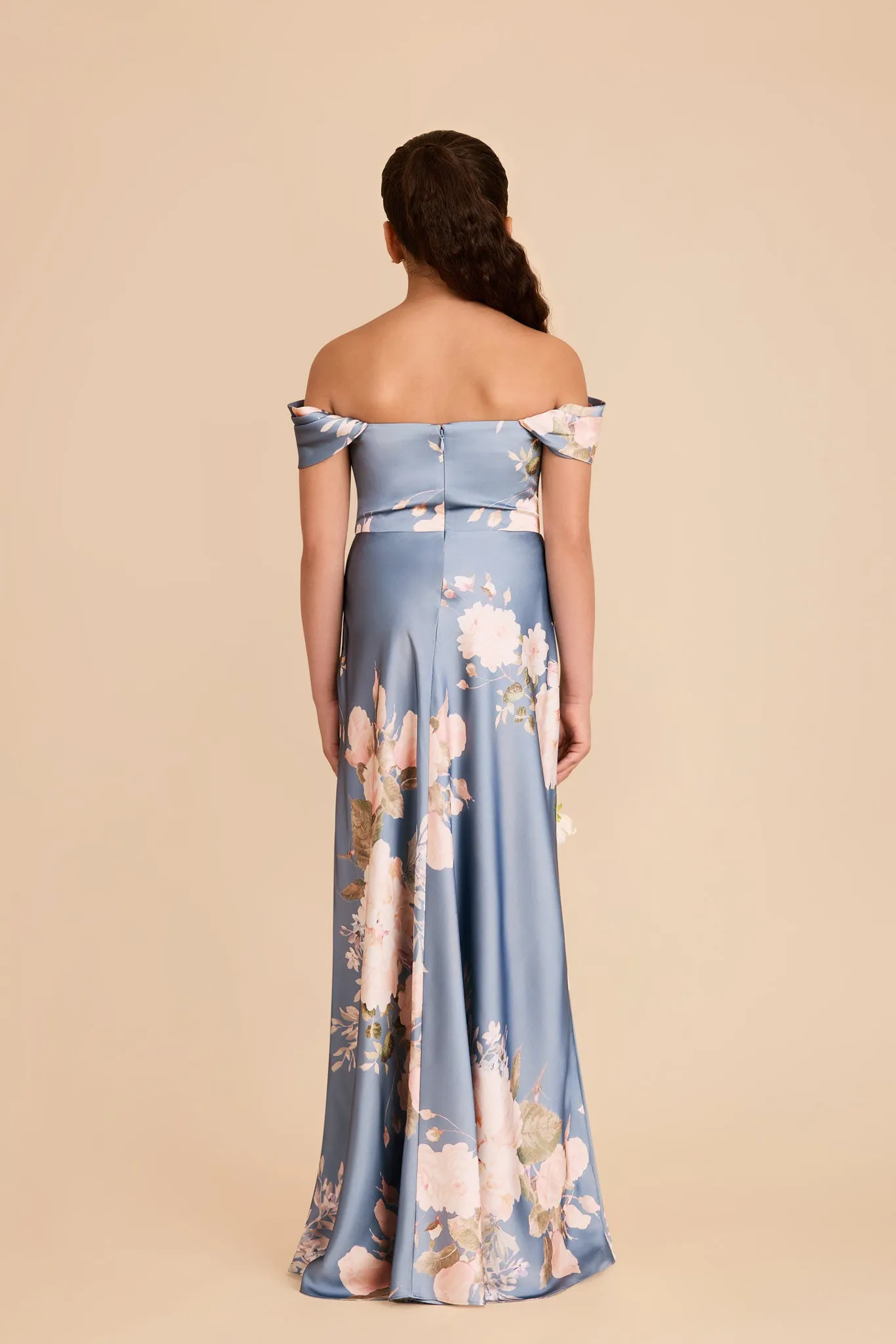Mimi Junior Matte Satin Dress - Dusty Blue Romantic Bouquet sold by Birdy Grey product image thumbnail 5