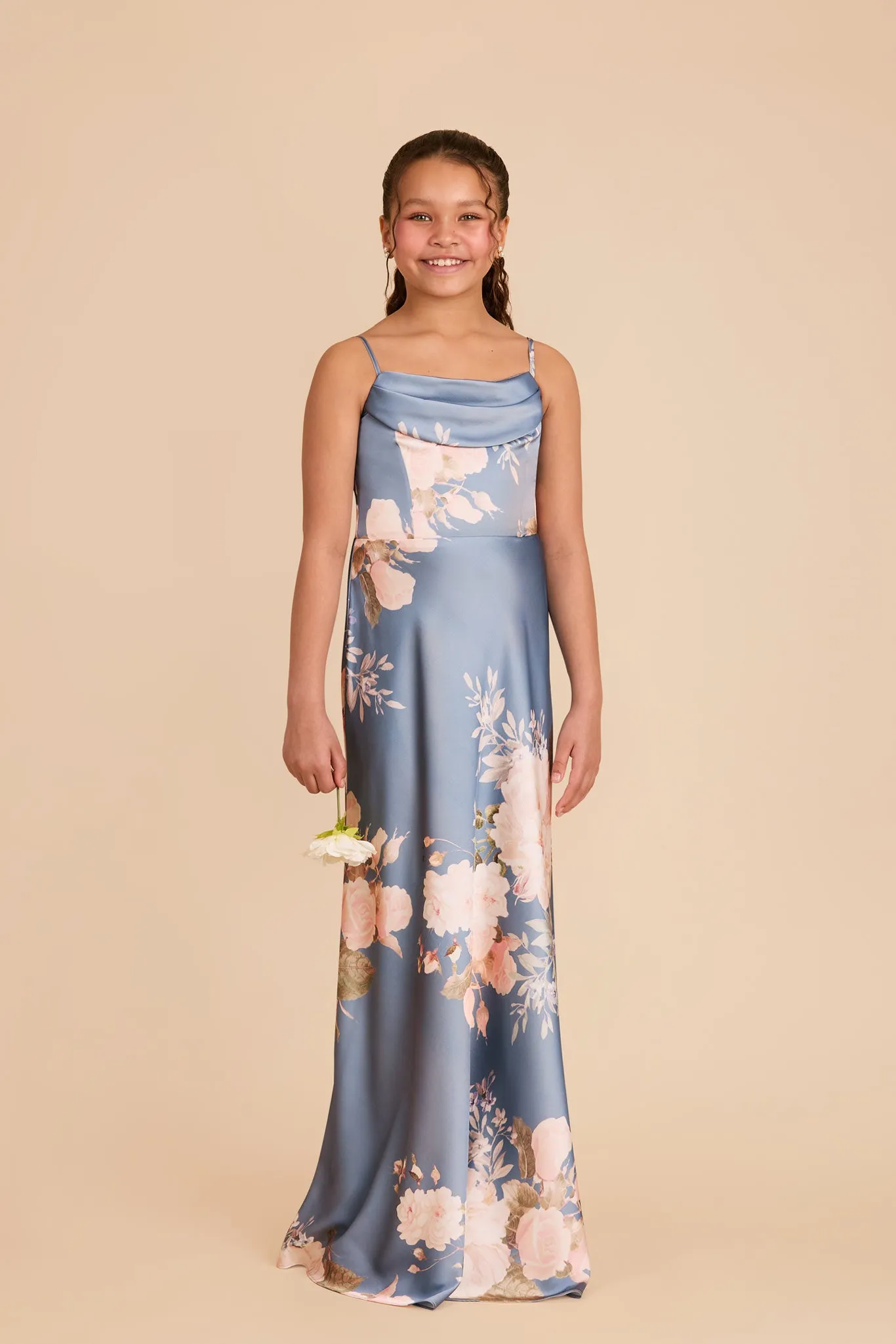 Mimi Junior Matte Satin Dress - Dusty Blue Romantic Bouquet sold by Birdy Grey