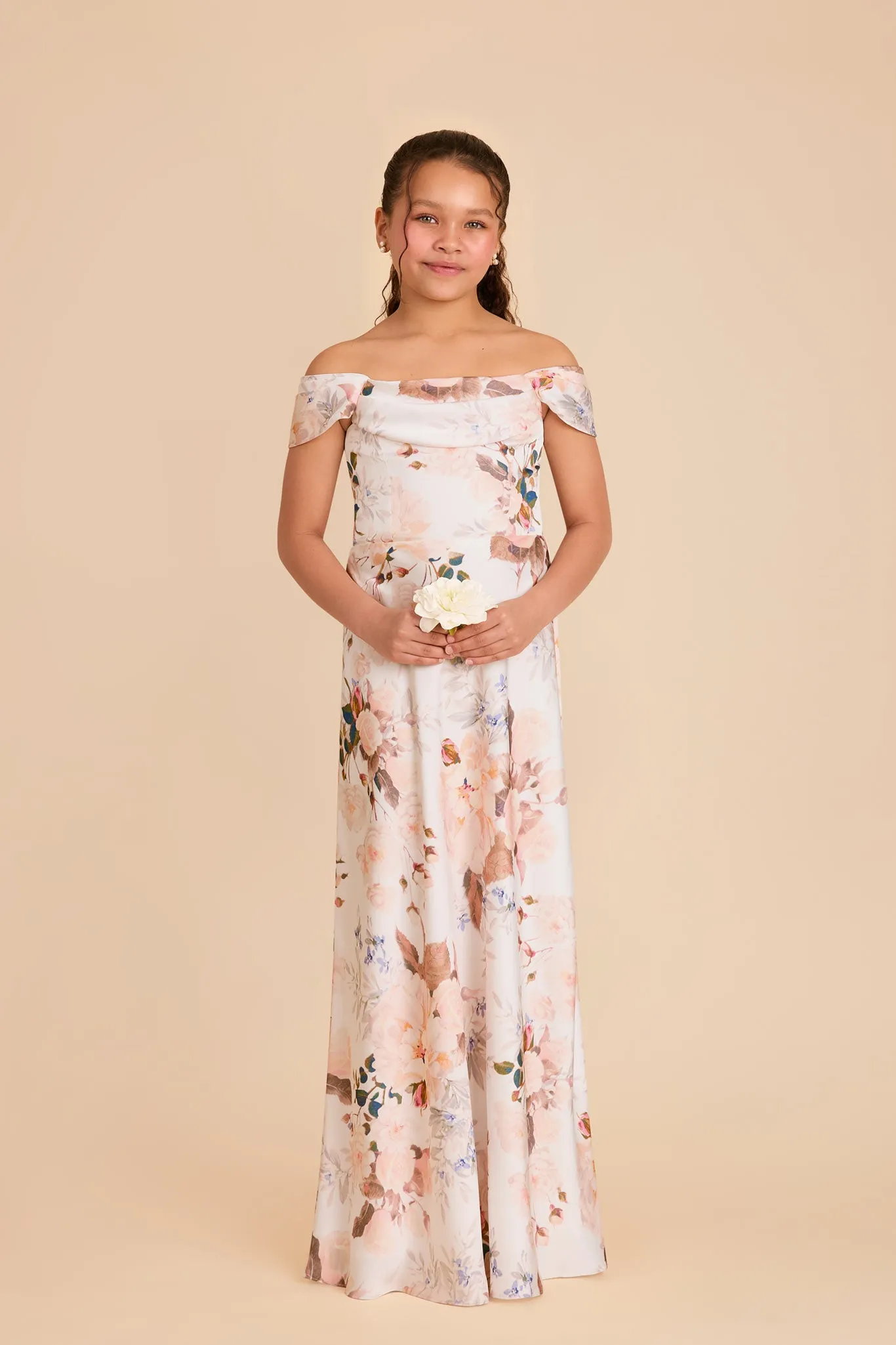 Mimi Junior Matte Satin Dress - Champagne Cascadia Bouquet sold by Birdy Grey