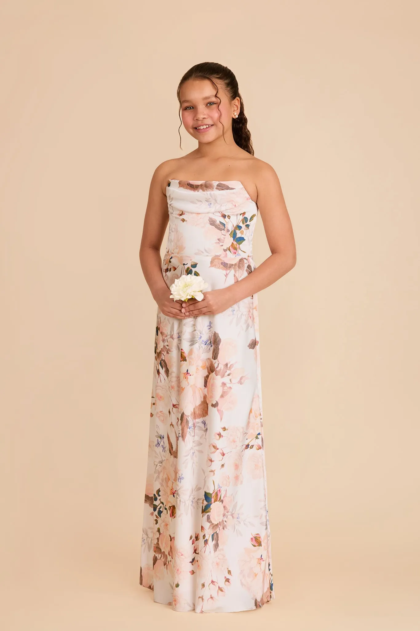 Mimi Junior Matte Satin Dress - Champagne Cascadia Bouquet sold by Birdy Grey product image thumbnail 4