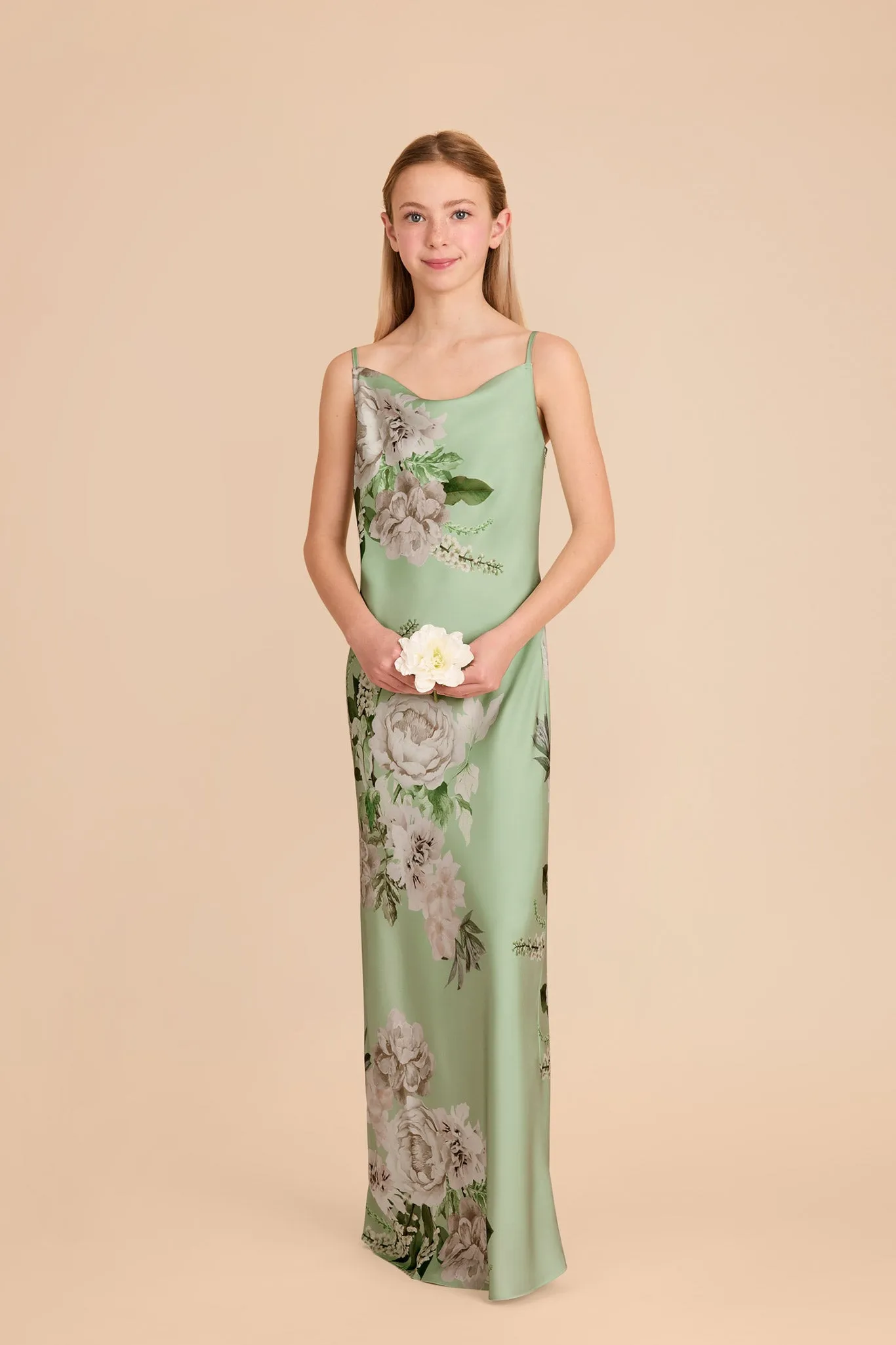 Elisa Junior Matte Satin Dress - Pistachio Garden Bloom sold by Birdy Grey