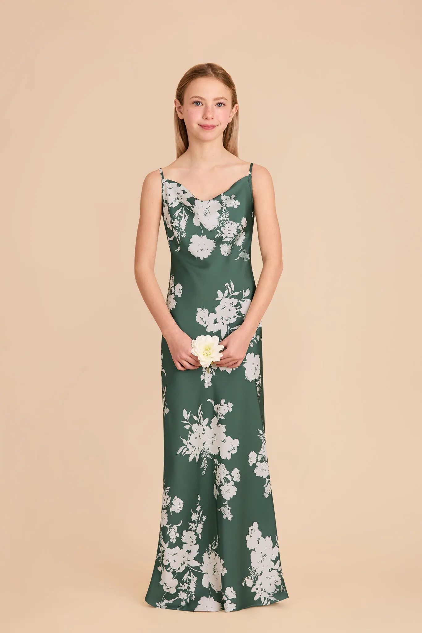 Elisa Junior Matte Satin Dress - Eucalyptus Whimsical Blooms sold by Birdy Grey