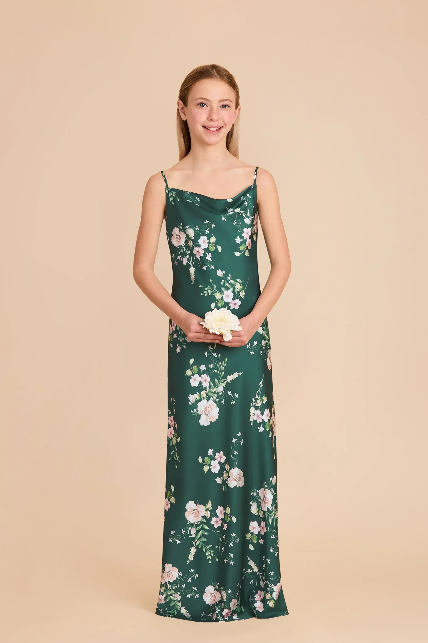 Elisa Junior Matte Satin Dress - Emerald Garden Party sold by Birdy Grey