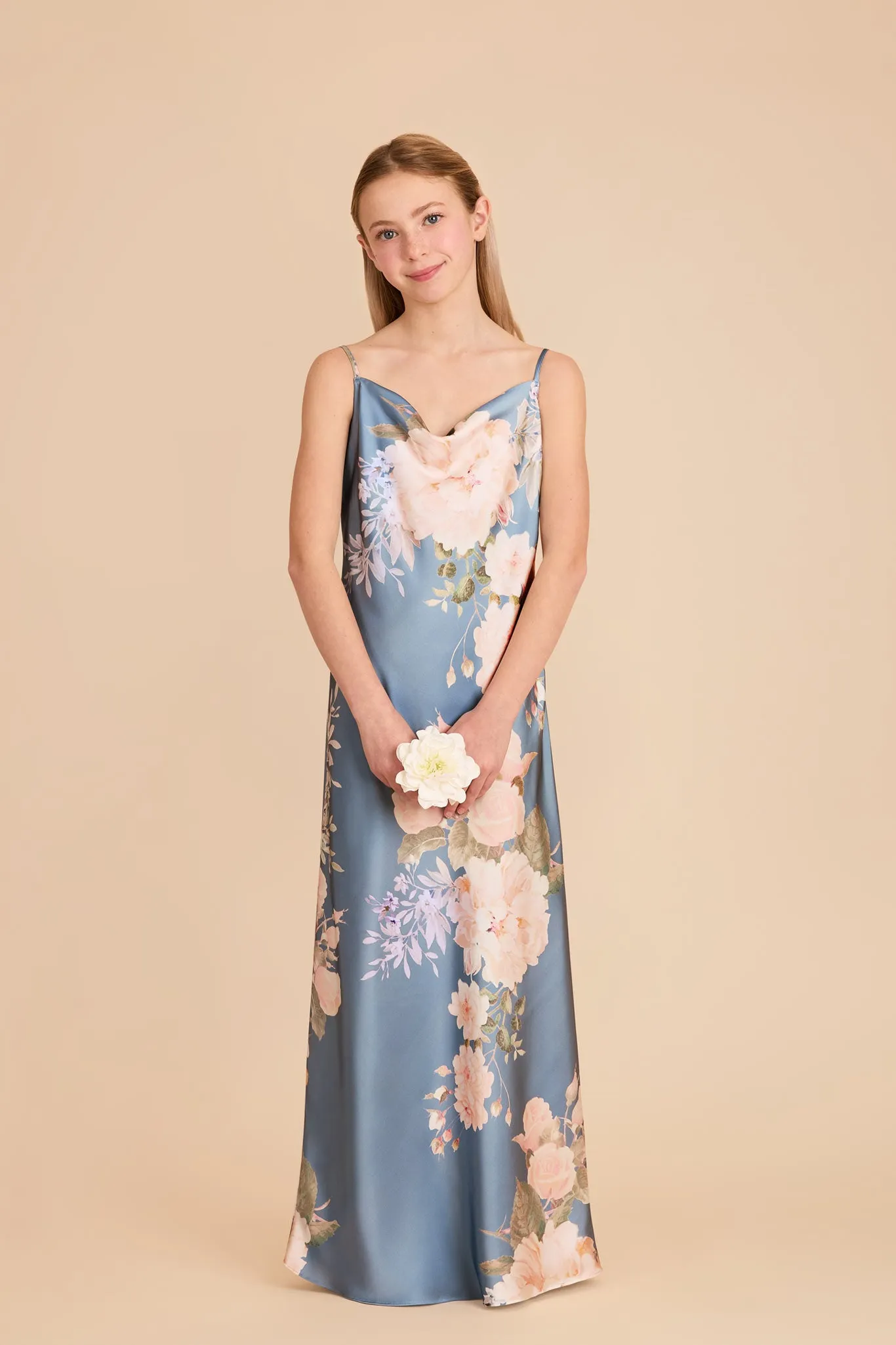 Elisa Junior Matte Satin Dress - Dusty Blue Romantic Bouquet sold by Birdy Grey product image thumbnail 2