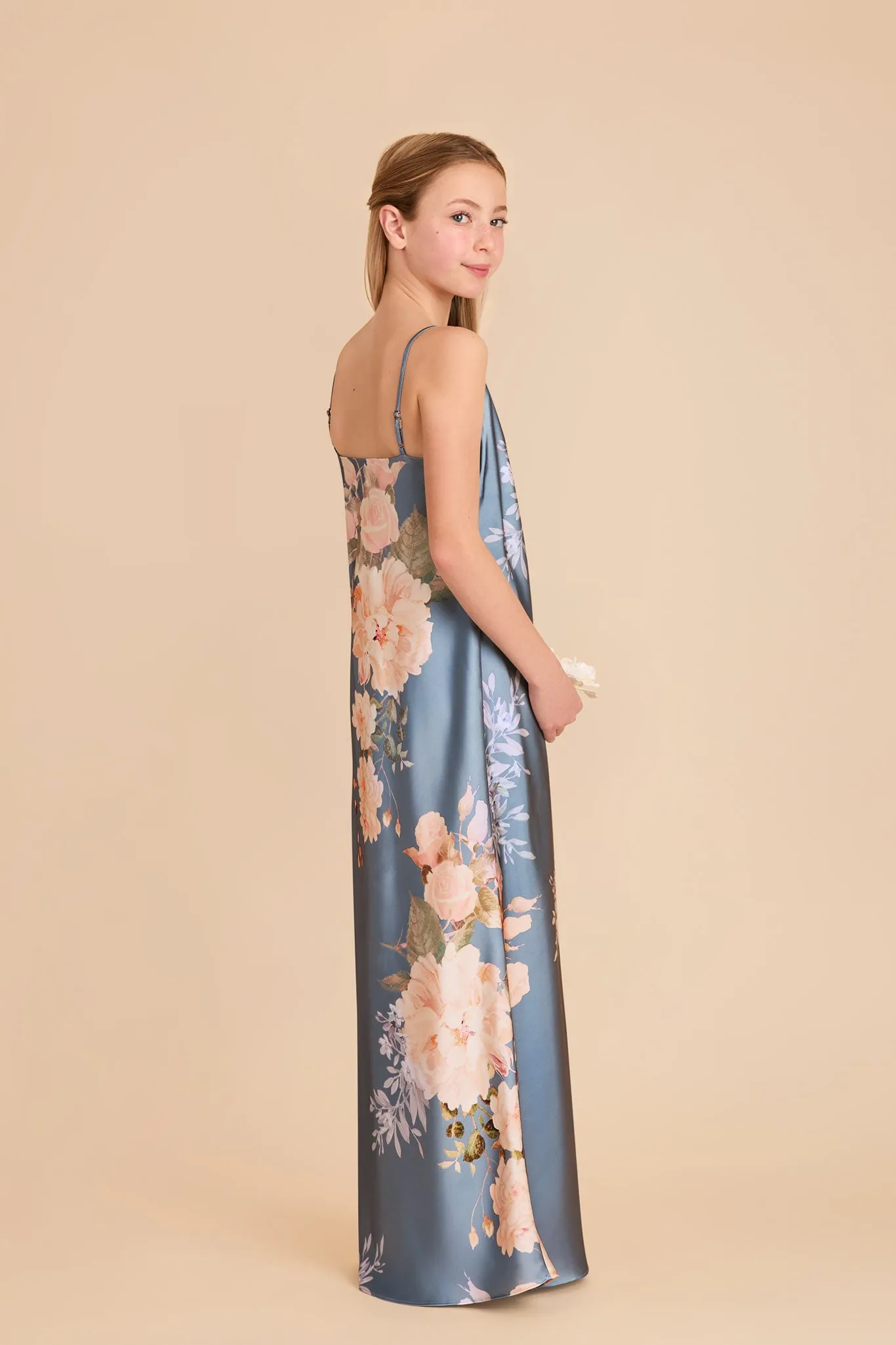 Elisa Junior Matte Satin Dress - Dusty Blue Romantic Bouquet sold by Birdy Grey product image thumbnail 3