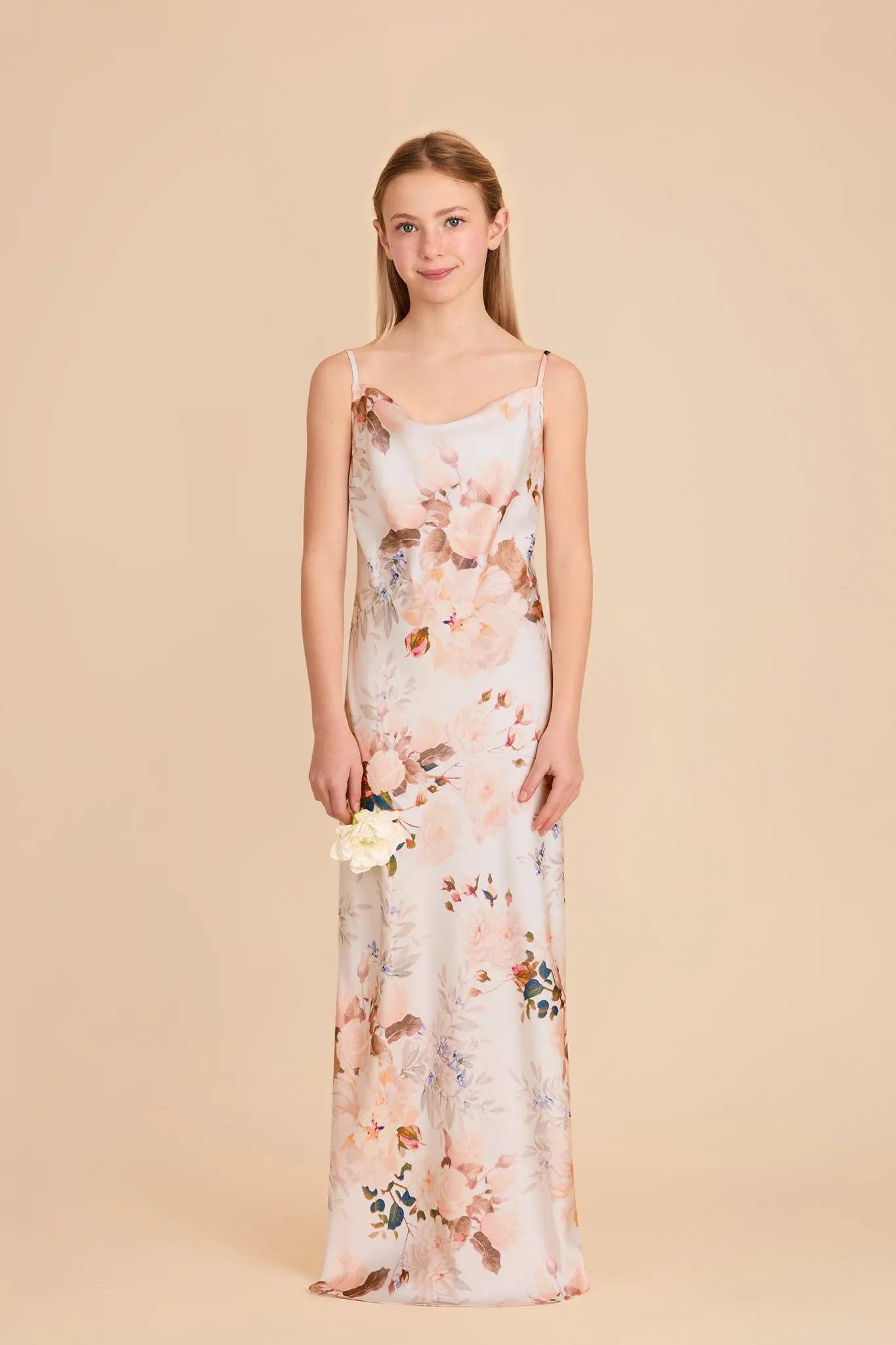 Elisa Junior Matte Satin Dress - Champagne Cascadia Bouquet sold by Birdy Grey