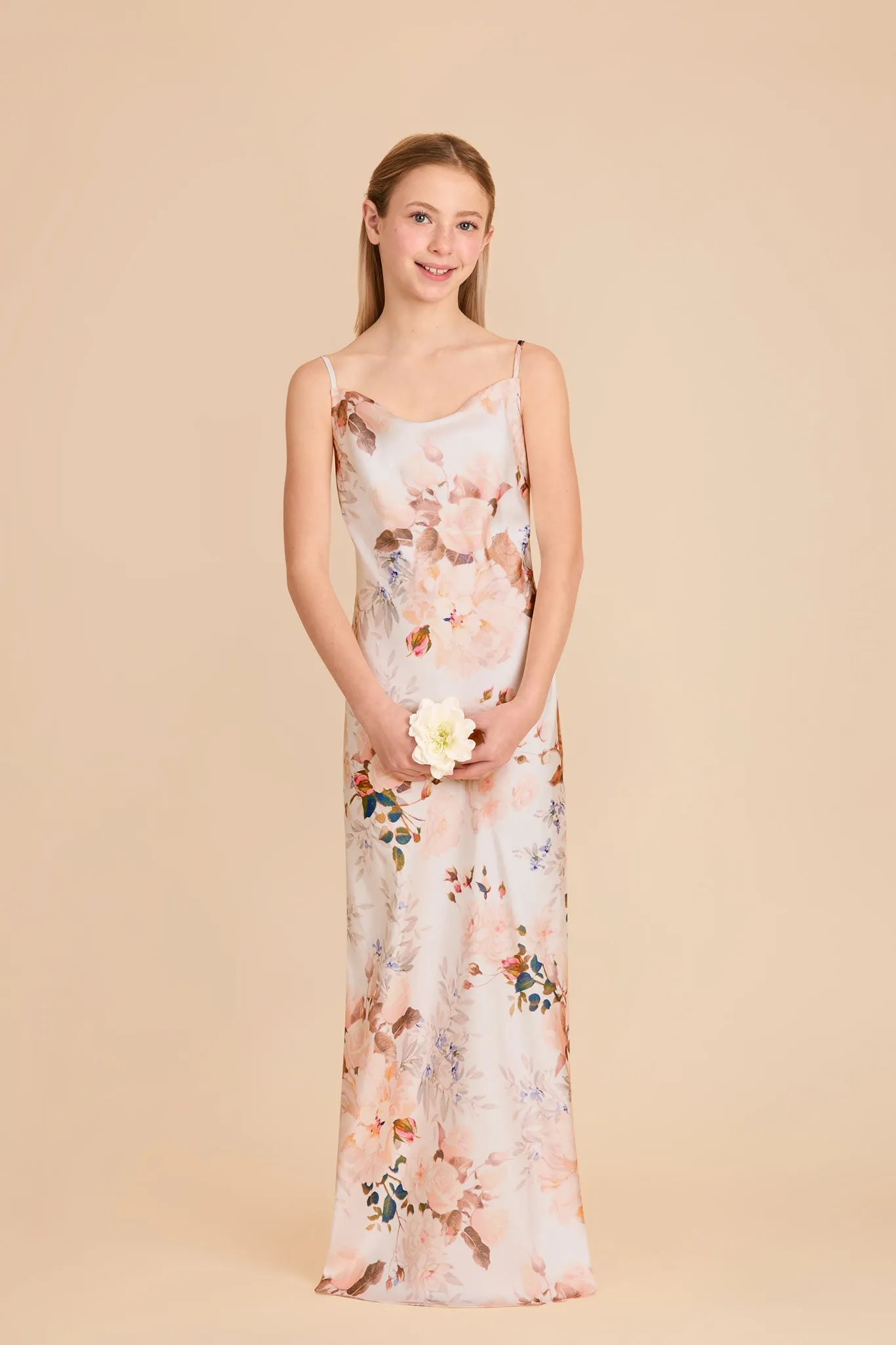 Elisa Junior Matte Satin Dress - Champagne Cascadia Bouquet sold by Birdy Grey product image thumbnail 2