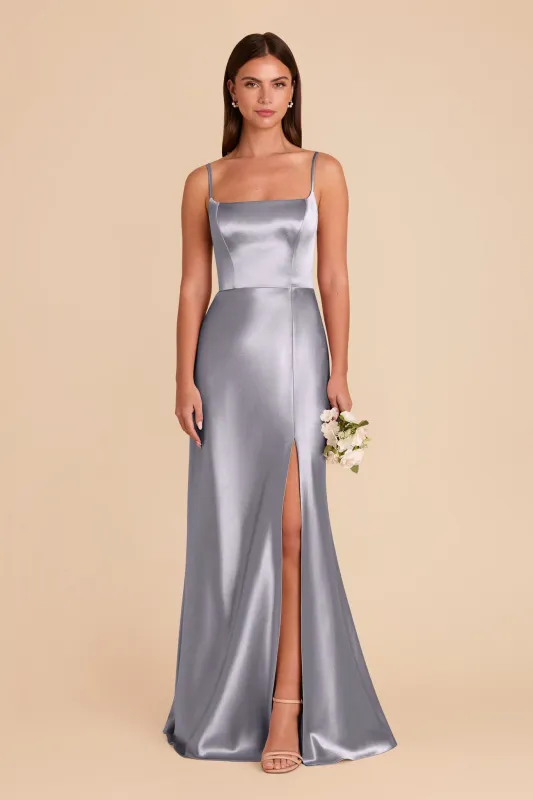 Mai Shiny Satin Dress - Dusty Blue sold by Birdy Grey