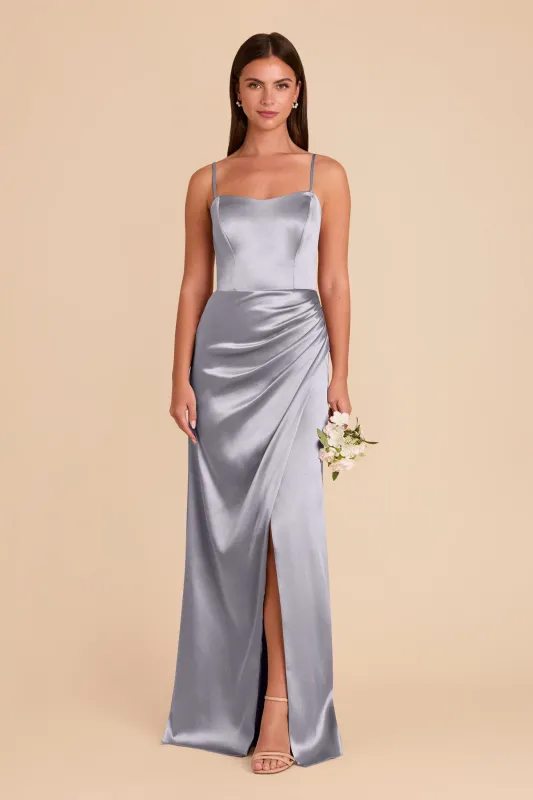 Anne Shiny Satin Dress - Dusty Blue sold by Birdy Grey