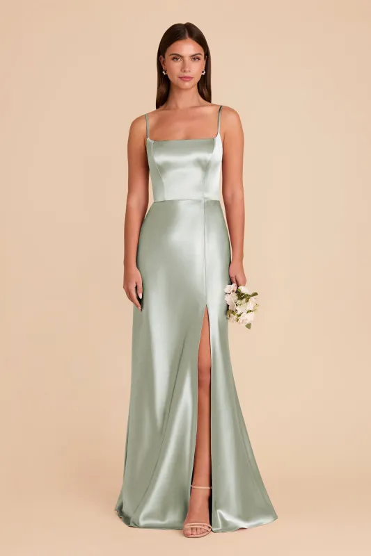 Mai Shiny Satin Dress - Sage sold by Birdy Grey