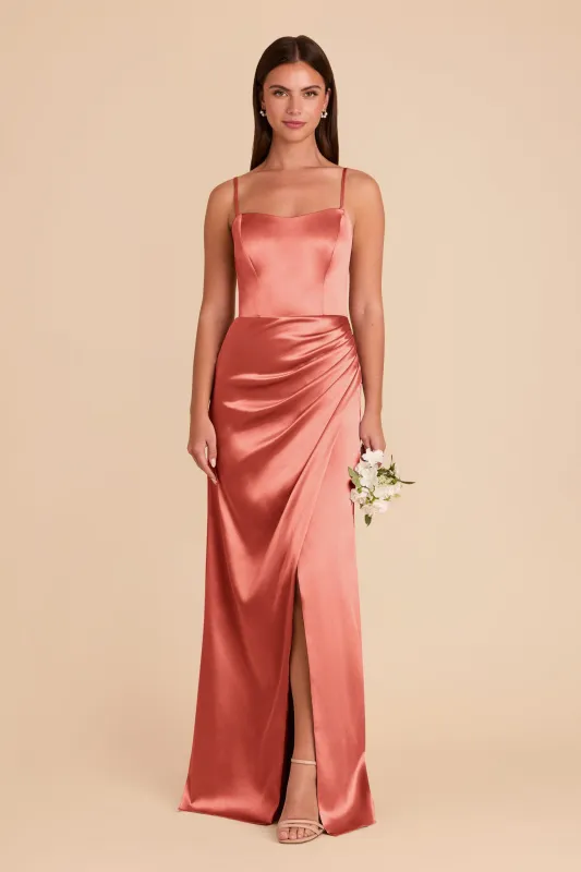 Anne Shiny Satin Dress - Terracotta sold by Birdy Grey