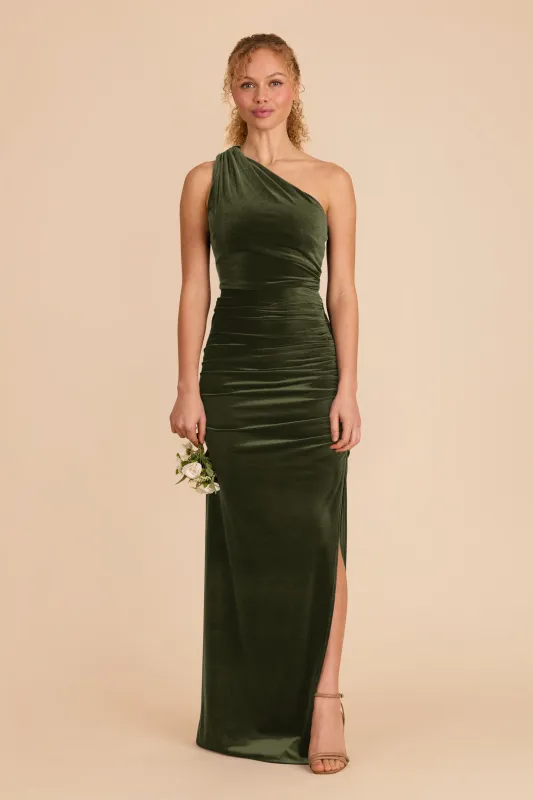 Claudia Velvet Dress - Olive sold by Birdy Grey