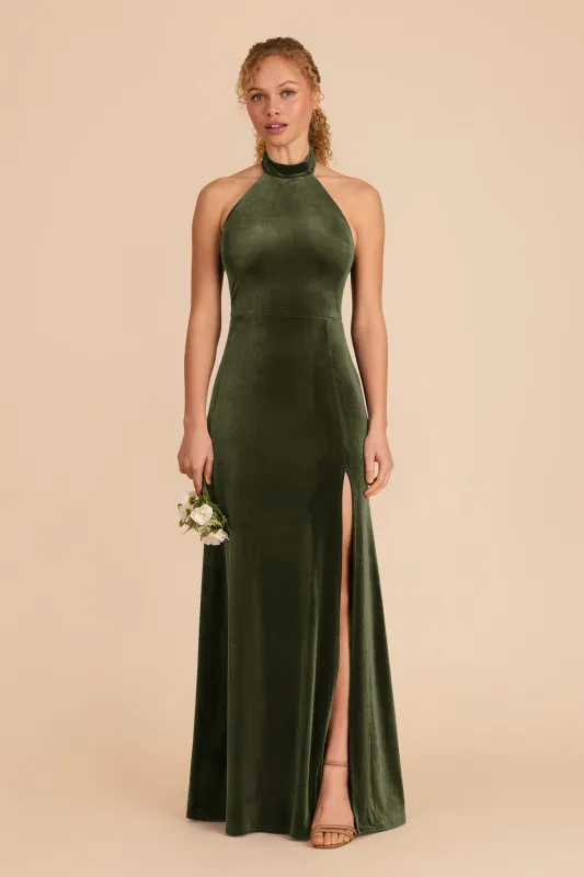 Daphne Velvet Dress - Olive sold by Birdy Grey