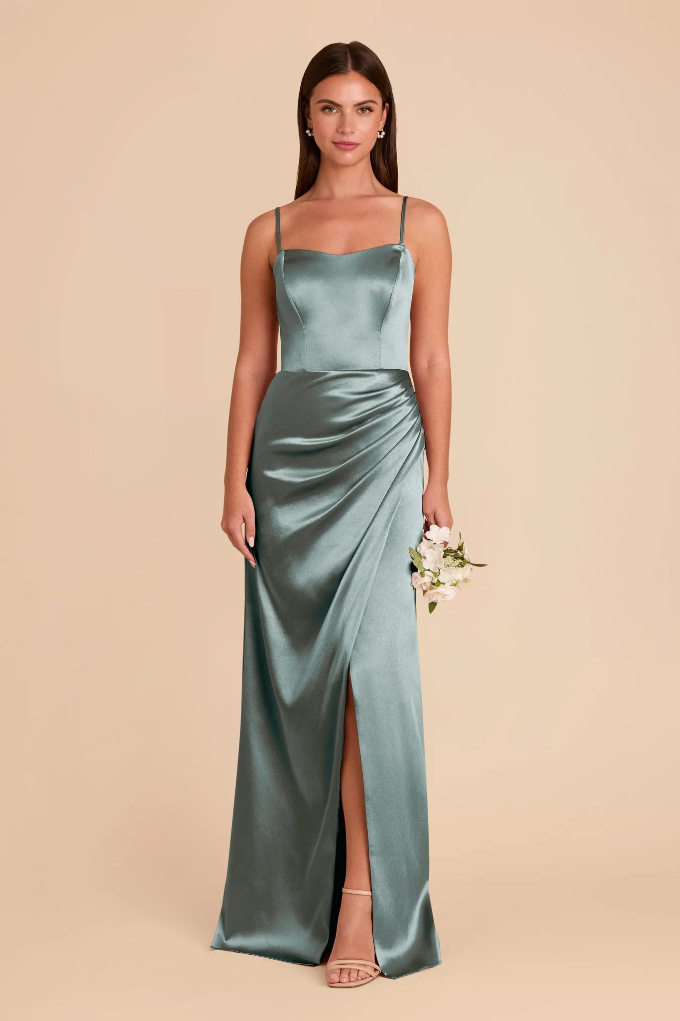 Anne Shiny Satin Dress - Sea Glass sold by Birdy Grey