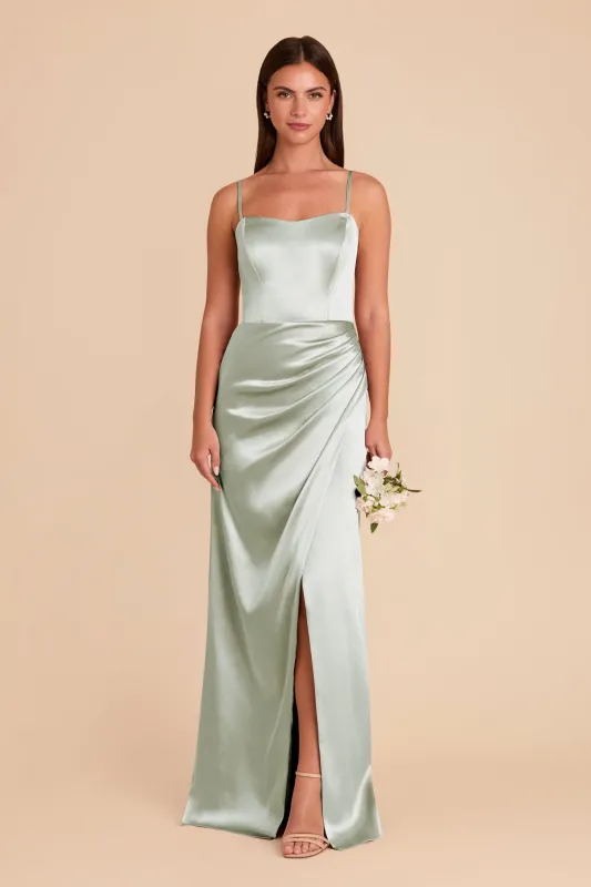 Anne Shiny Satin Dress - Sage sold by Birdy Grey