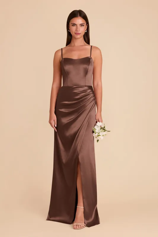 Anne Shiny Satin Dress - Chocolate Brown sold by Birdy Grey