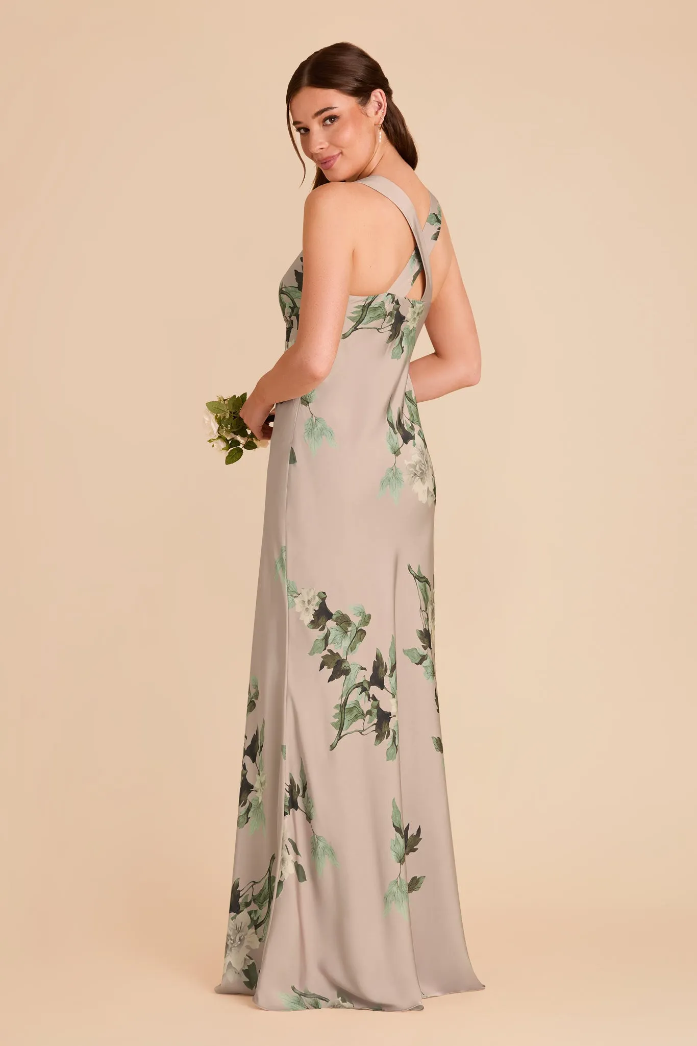 Veronica Matte Satin Dress - Latte Camellia Blooms sold by Birdy Grey product image thumbnail 4