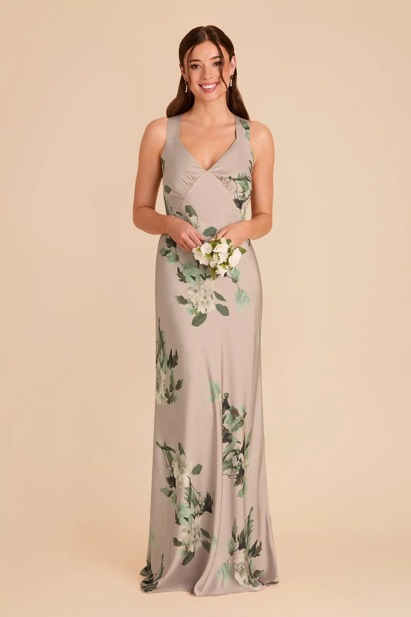 Veronica Matte Satin Dress - Latte Camellia Blooms sold by Birdy Grey product image thumbnail 3