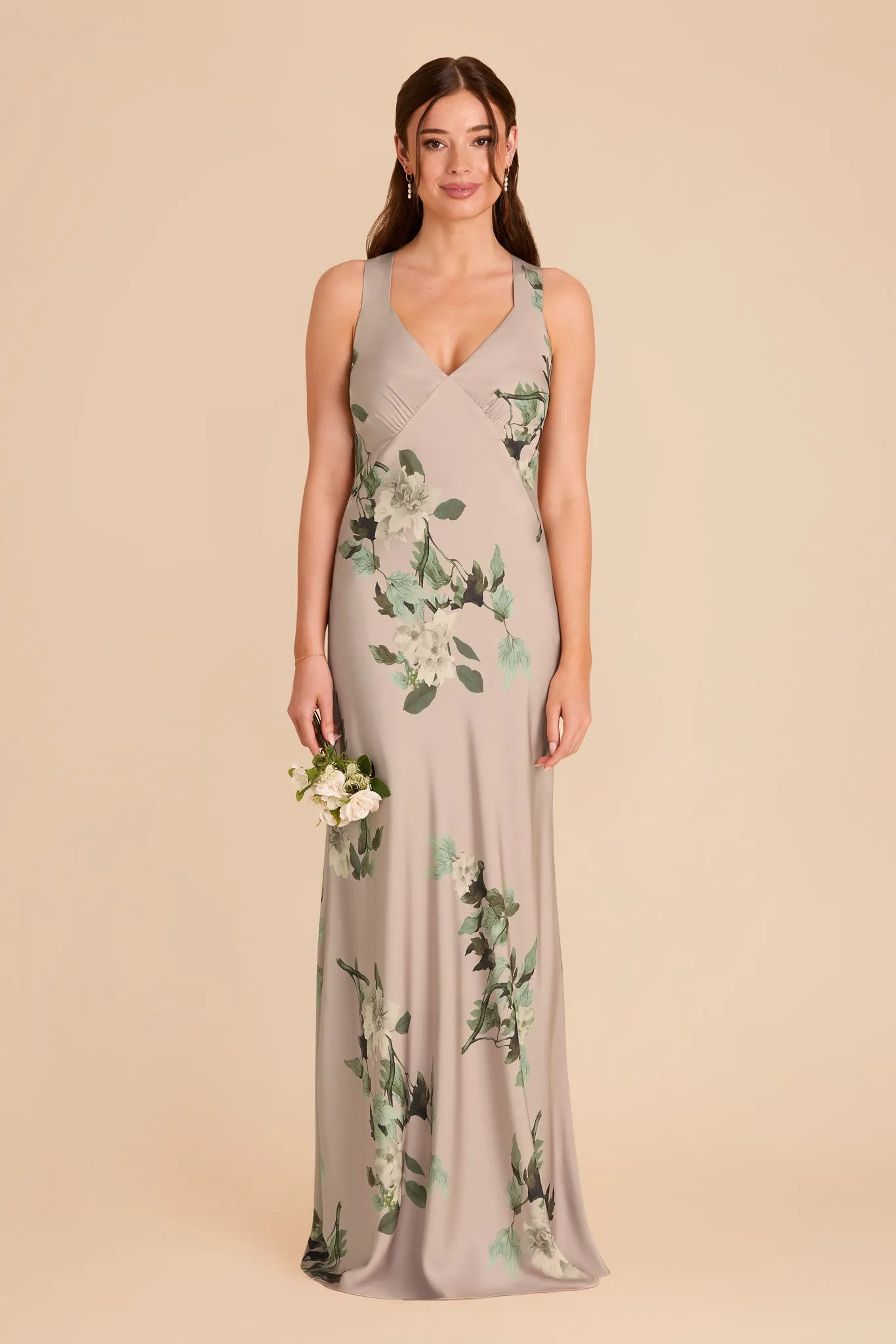 Veronica Matte Satin Dress - Latte Camellia Blooms sold by Birdy Grey product image thumbnail 2