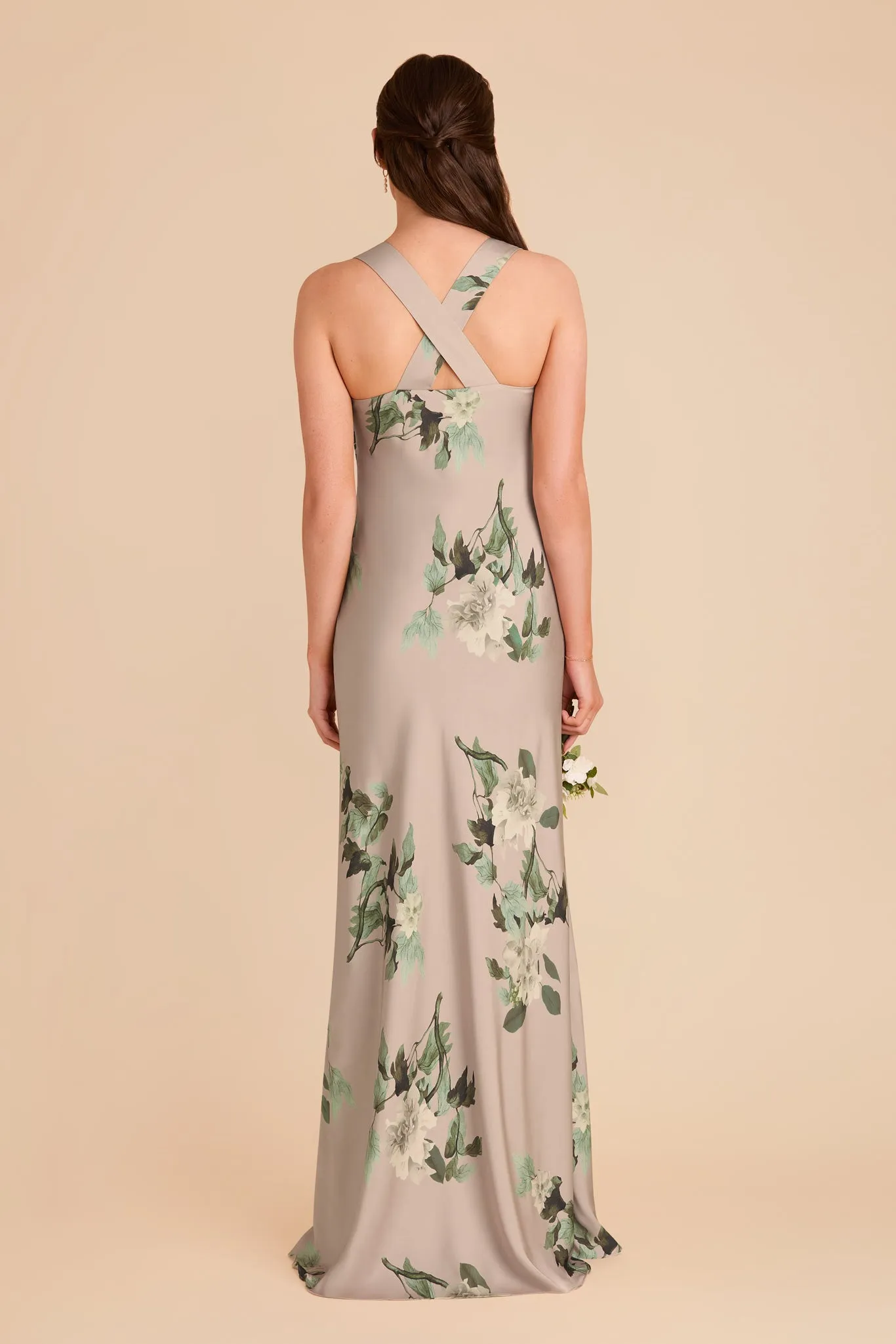 Veronica Matte Satin Dress - Latte Camellia Blooms sold by Birdy Grey product image thumbnail 5