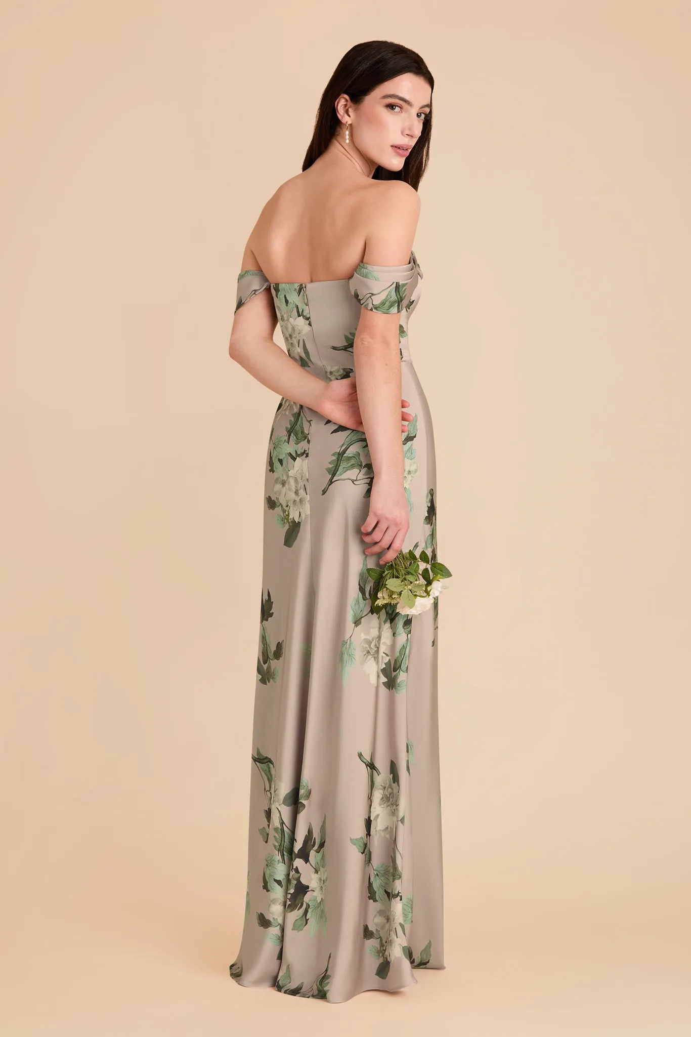 Mia Matte Satin Convertible Dress - Latte Camellia Blooms sold by Birdy Grey product image thumbnail 4
