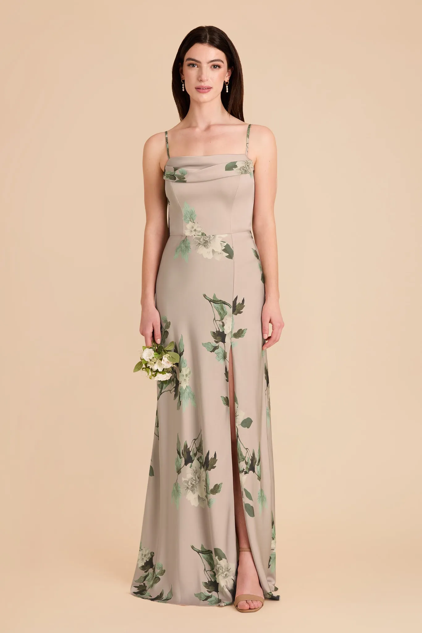 Mia Matte Satin Convertible Dress - Latte Camellia Blooms sold by Birdy Grey product image thumbnail 3