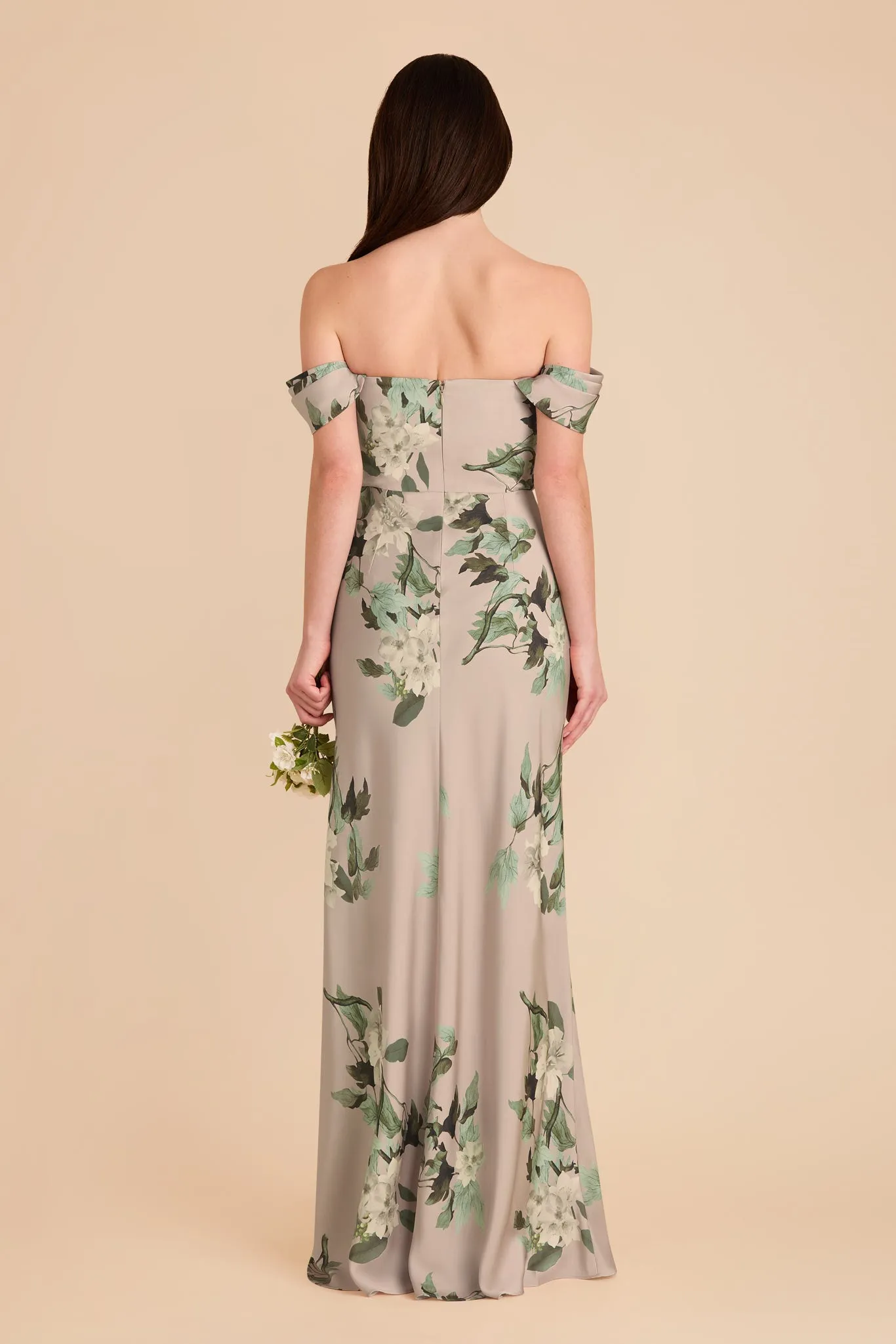 Mia Matte Satin Convertible Dress - Latte Camellia Blooms sold by Birdy Grey product image thumbnail 5
