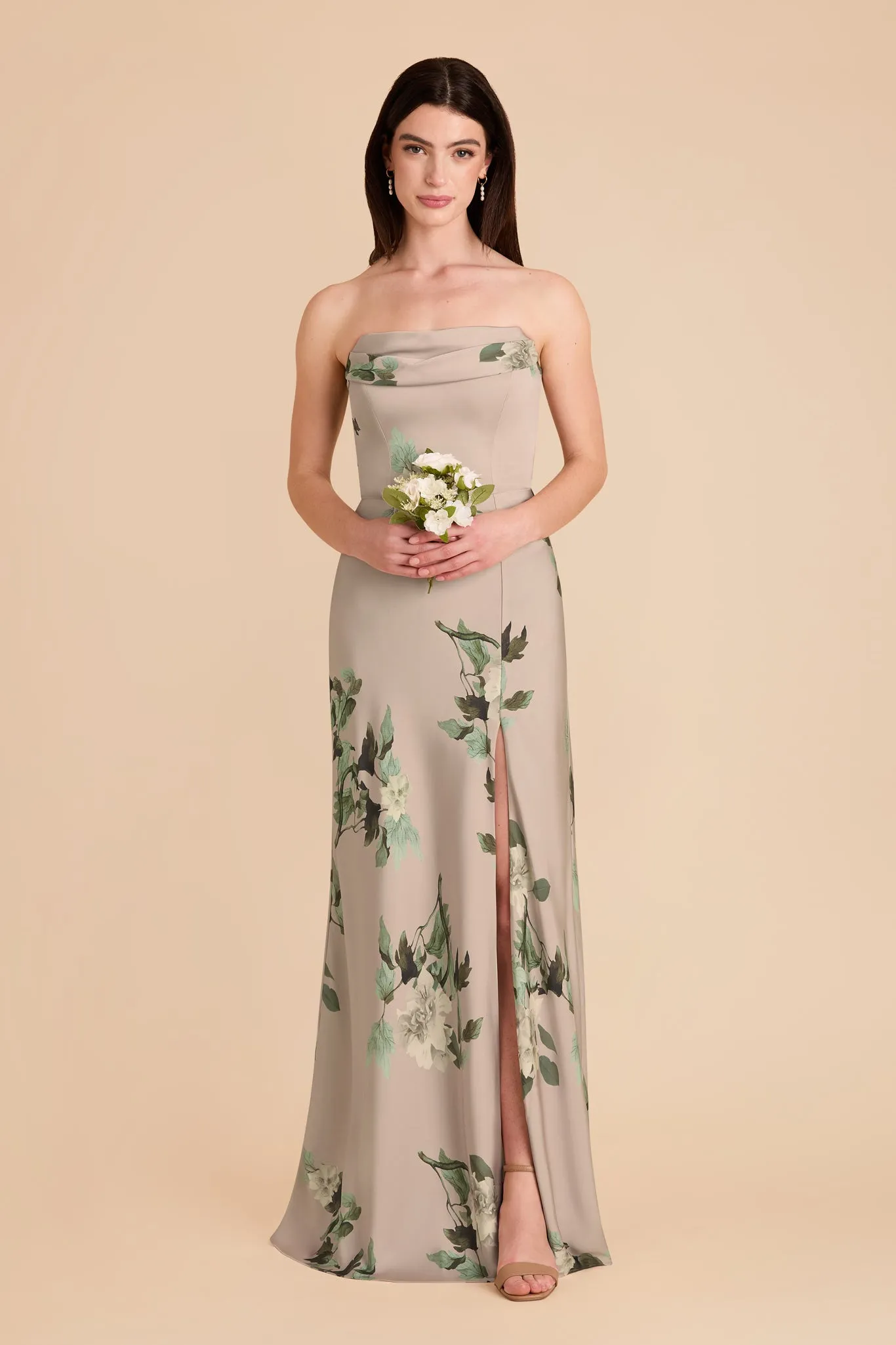 Mia Matte Satin Convertible Dress - Latte Camellia Blooms sold by Birdy Grey product image thumbnail 2