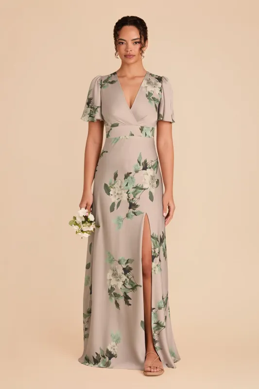 Marni Matte Satin Dress - Latte Camellia Blooms sold by Birdy Grey