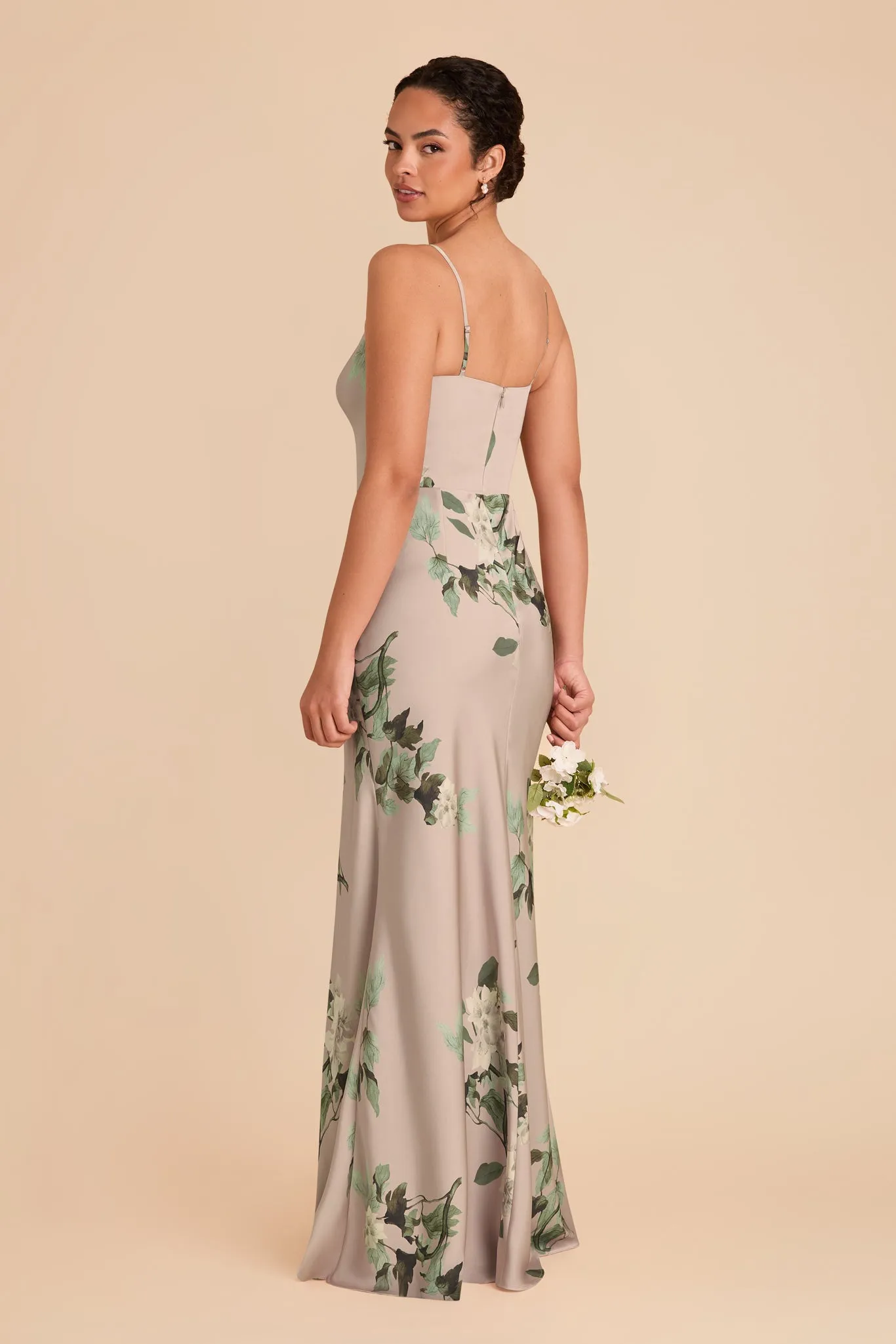 Mai Matte Satin Dress - Latte Camellia Blooms sold by Birdy Grey product image thumbnail 3