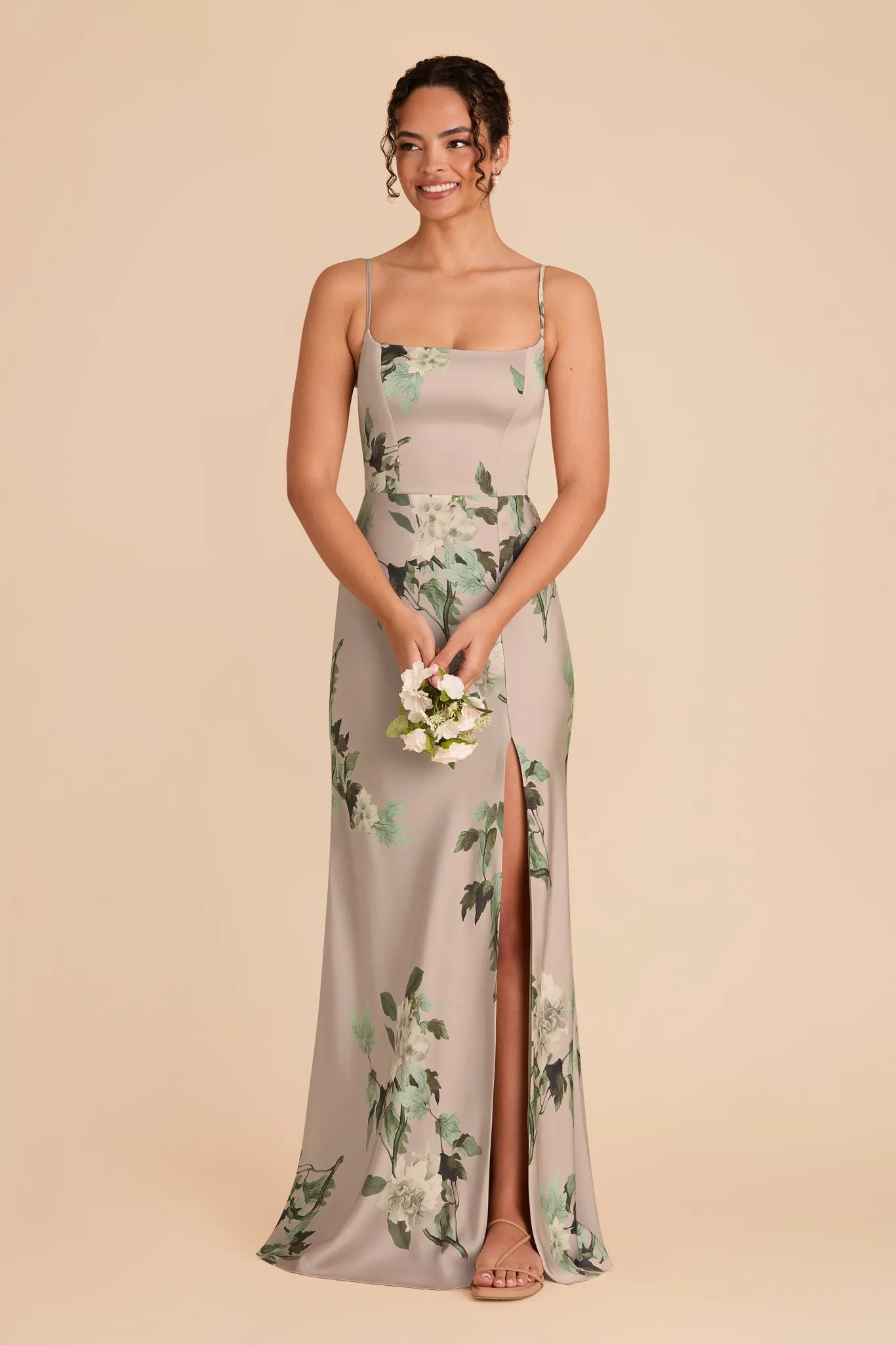 Mai Matte Satin Dress - Latte Camellia Blooms sold by Birdy Grey product image thumbnail 2