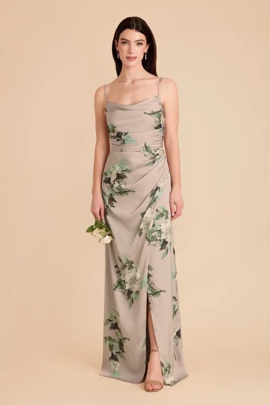Lydia Matte Satin Dress - Latte Camellia Blooms sold by Birdy Grey
