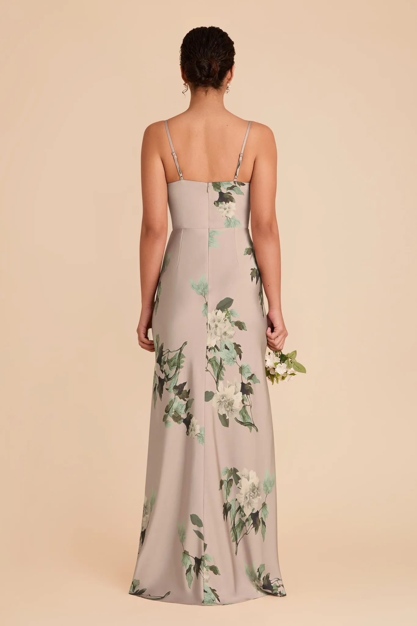 Lisa Long Matte Satin Dress - Latte Camellia Blooms sold by Birdy Grey product image thumbnail 4