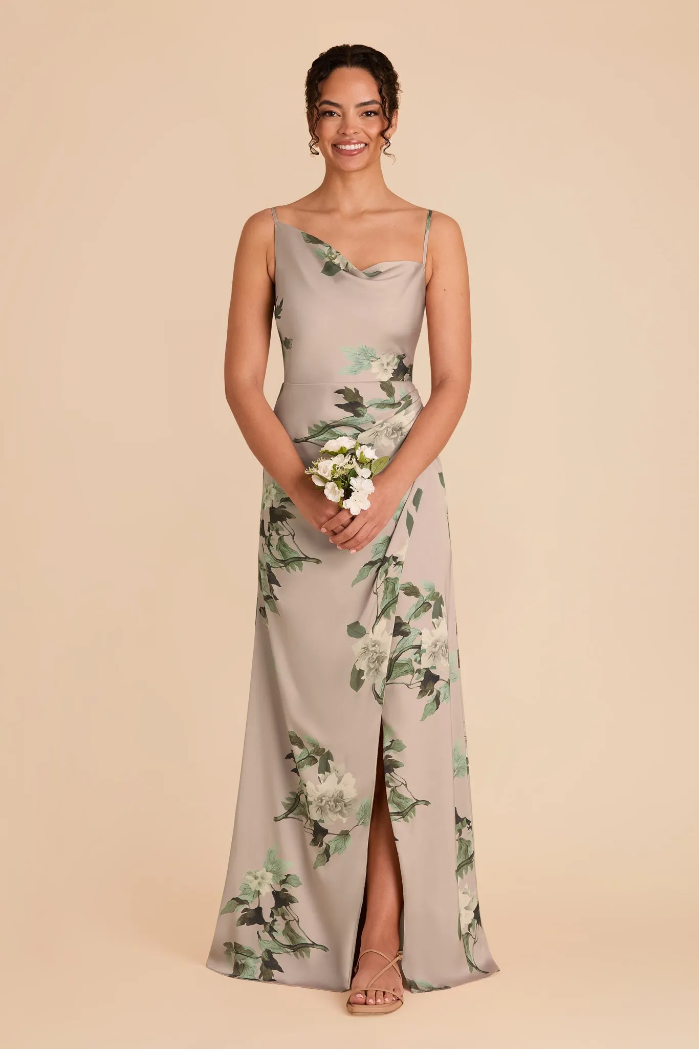 Jennifer Matte Satin Dress - Latte Camellia Blooms sold by Birdy Grey product image thumbnail 2