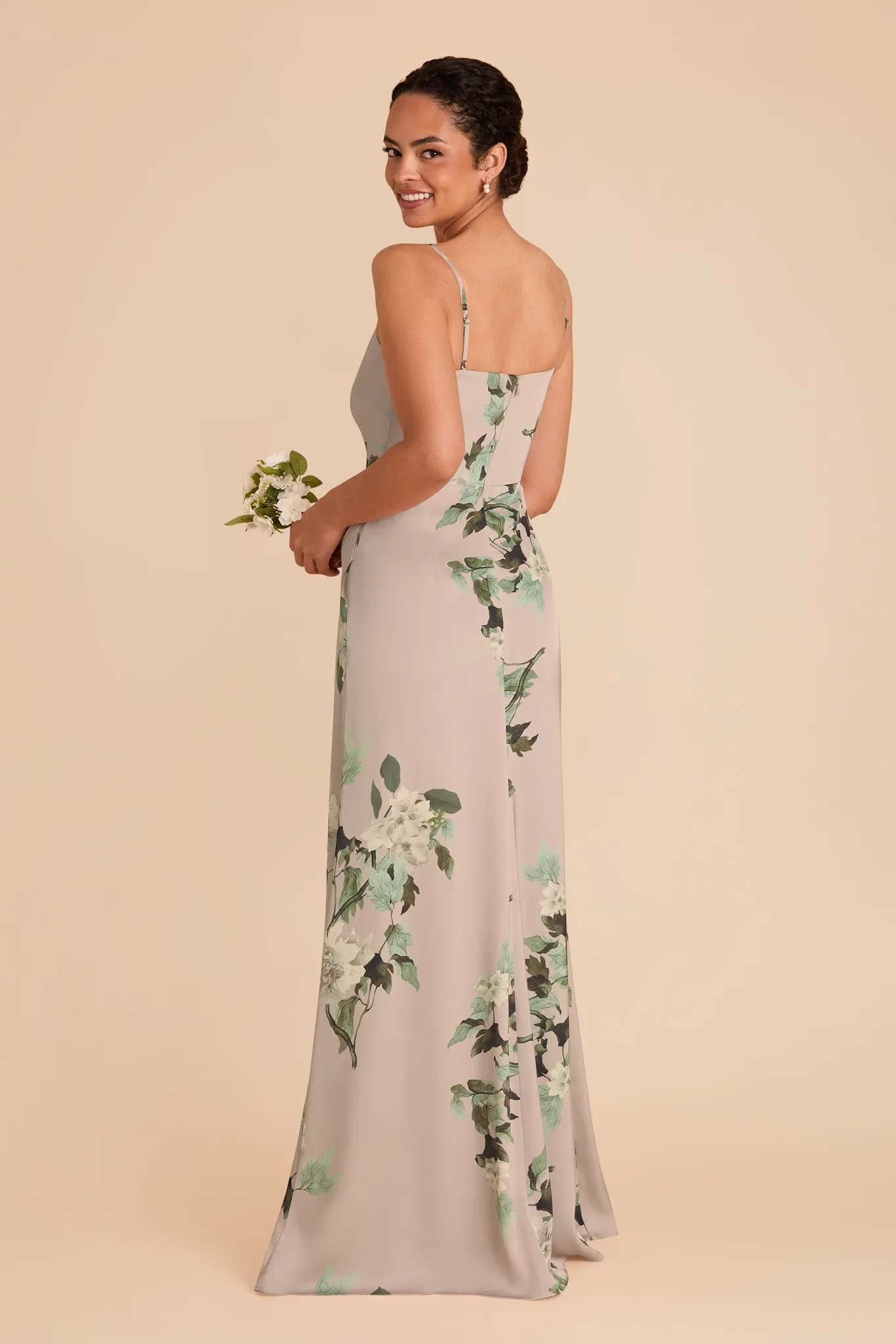 Jennifer Matte Satin Dress - Latte Camellia Blooms sold by Birdy Grey product image thumbnail 3