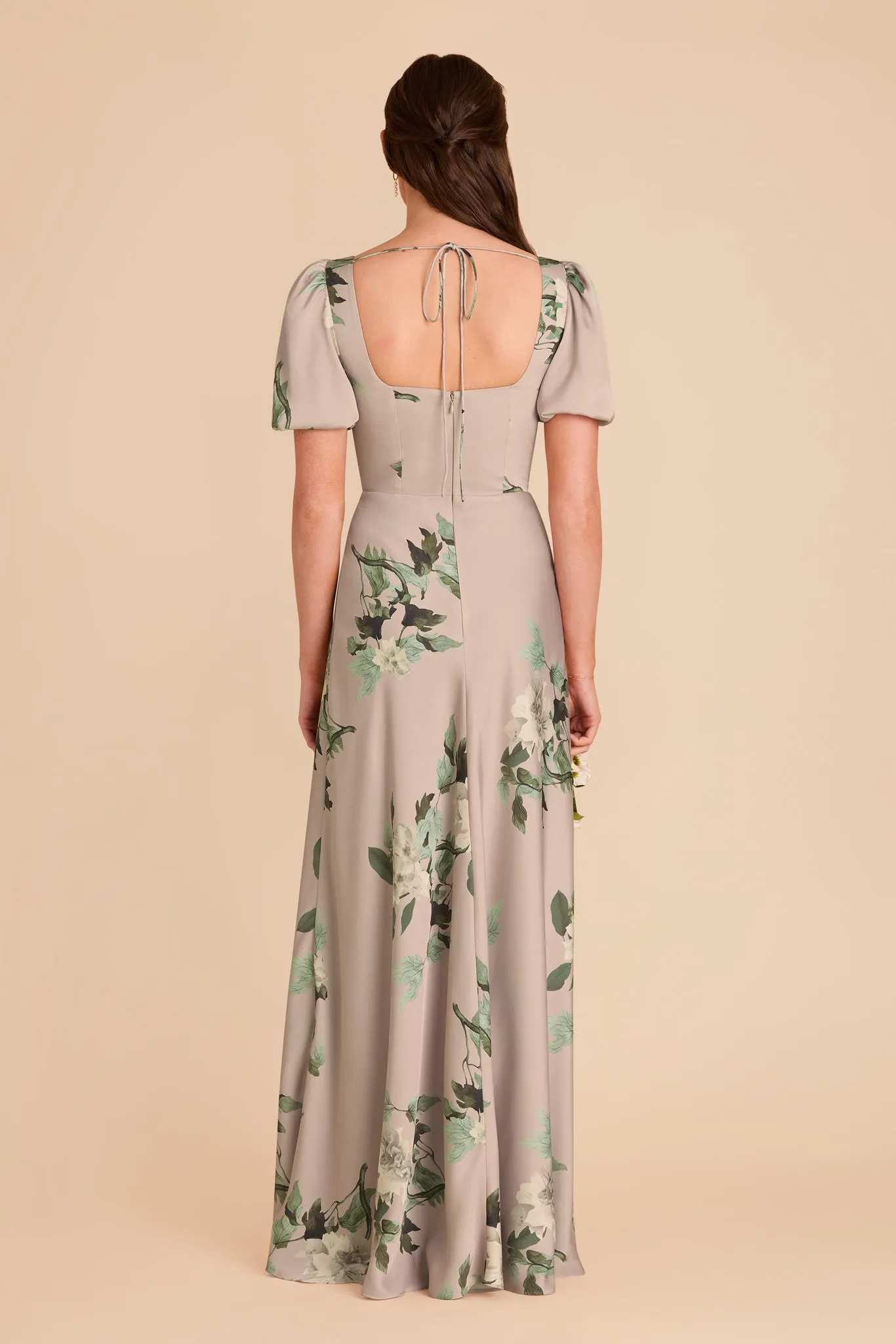 Judy Matte Satin Dress - Latte Camellia Blooms sold by Birdy Grey product image thumbnail 4