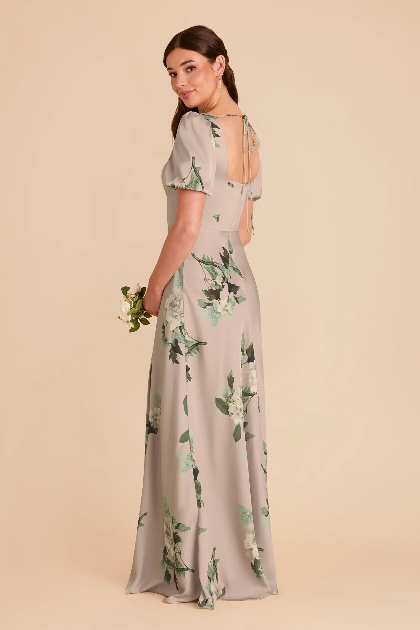 Judy Matte Satin Dress - Latte Camellia Blooms sold by Birdy Grey product image thumbnail 3